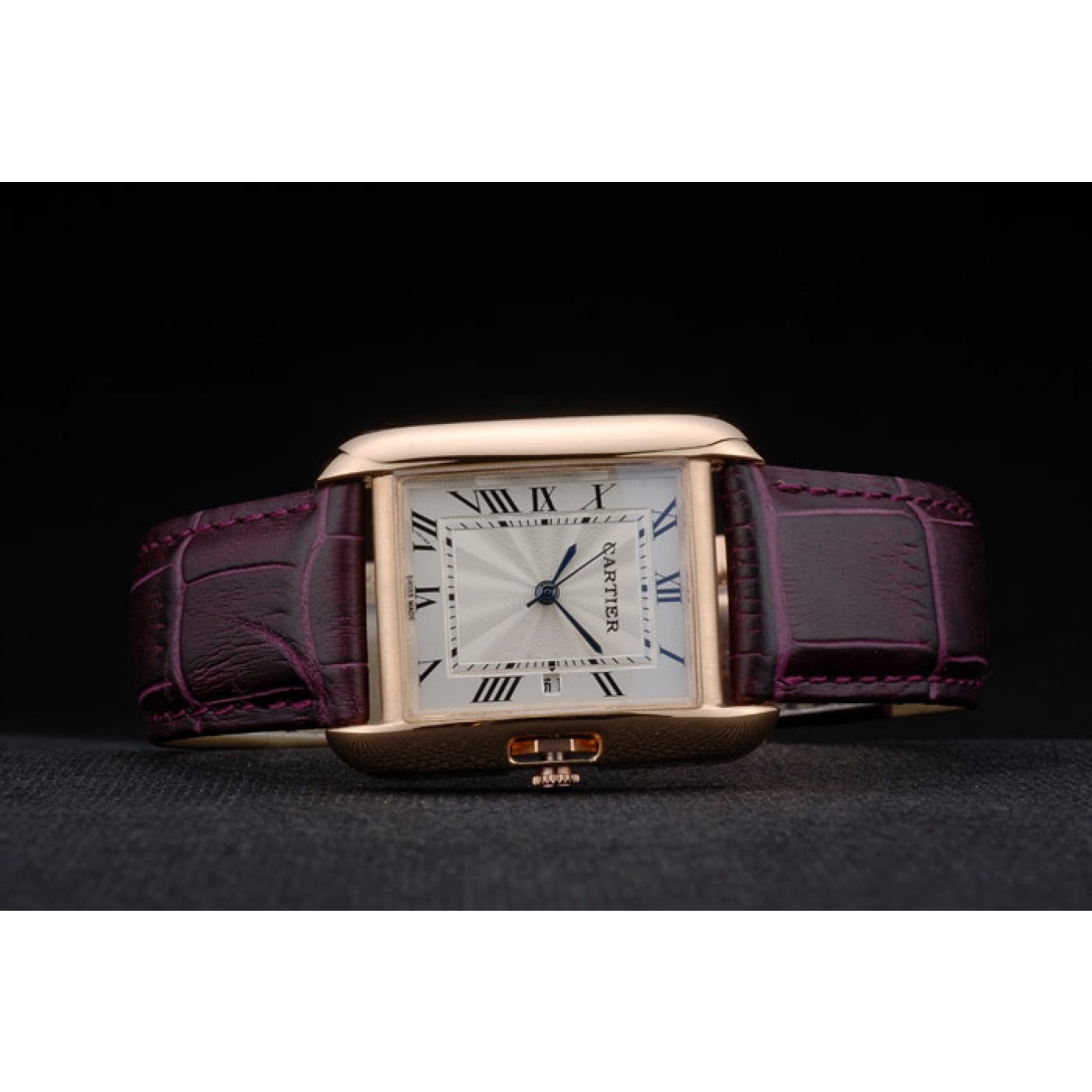 MiroTime Cartier Tank Anglaise 30mm White Dial Gold Case Purple Leather Bracelet