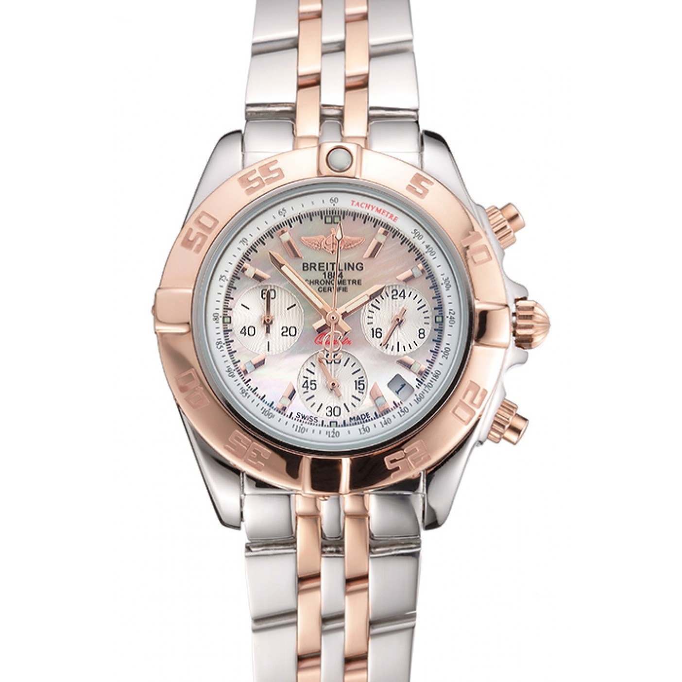 MiroTime Breitling Chronomat Quartz Pearl Dial Rose Gold Bezel Stainless Steel Case Two Tone Bracelet