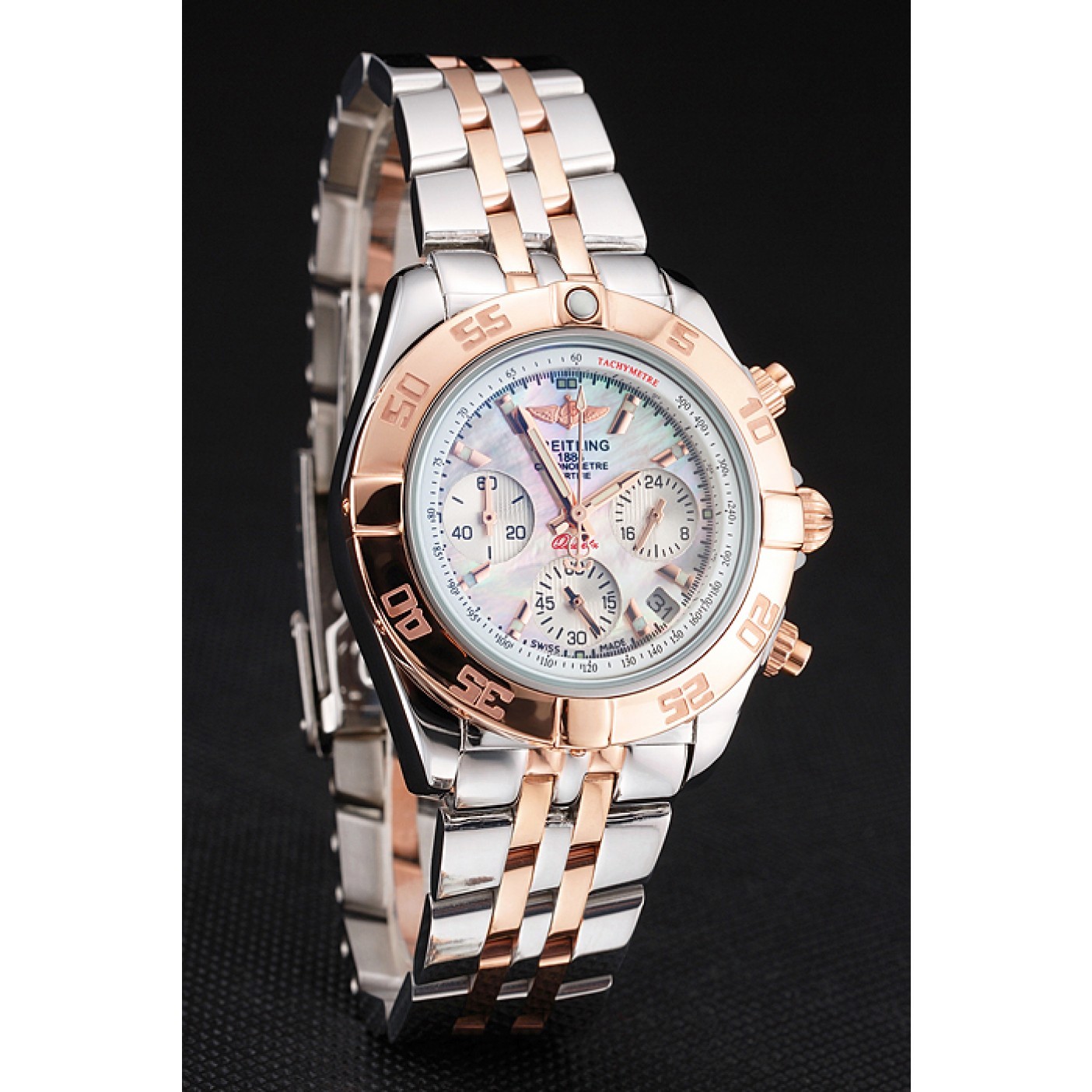 MiroTime Breitling Chronomat Quartz Pearl Dial Rose Gold Bezel Stainless Steel Case Two Tone Bracelet