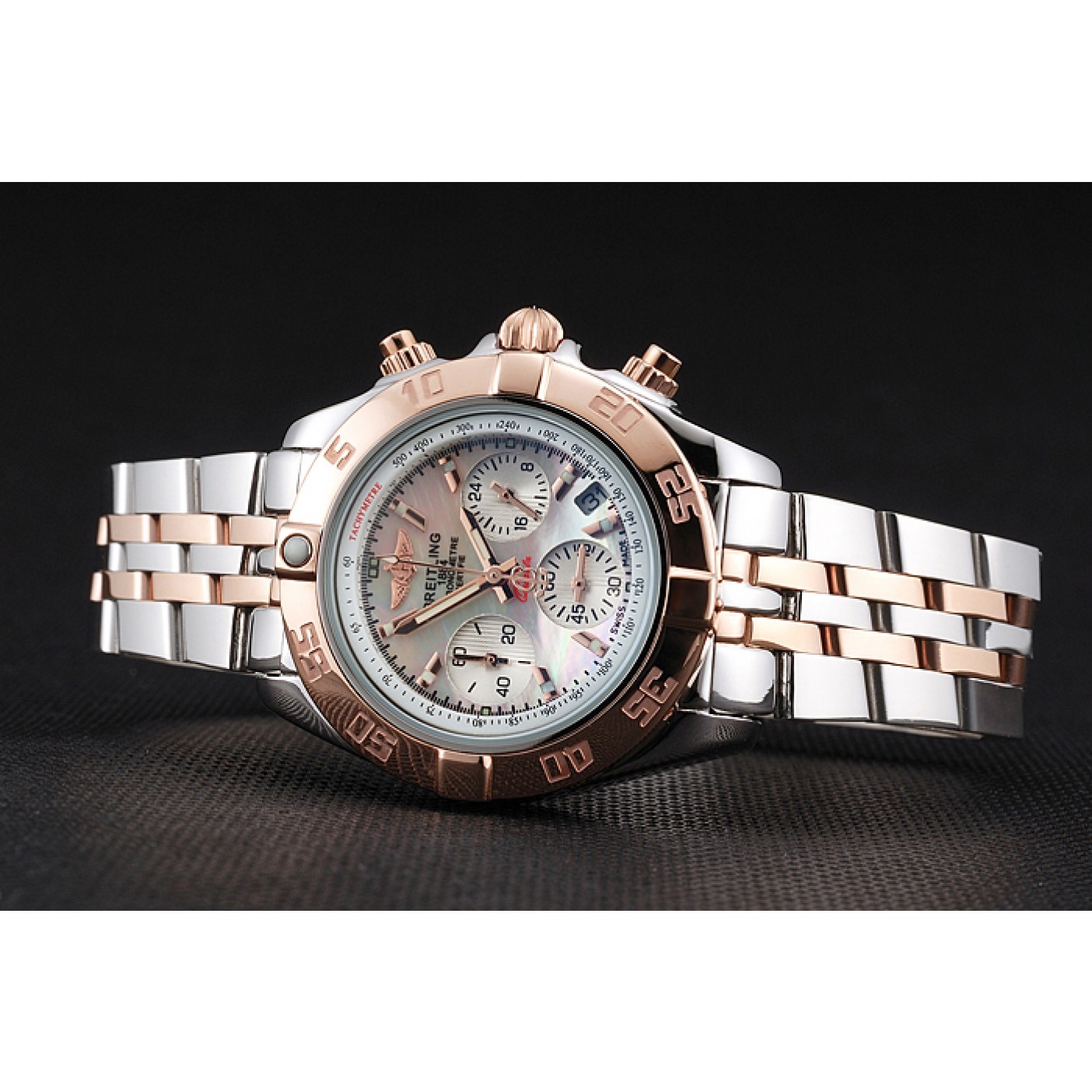 MiroTime Breitling Chronomat Quartz Pearl Dial Rose Gold Bezel Stainless Steel Case Two Tone Bracelet