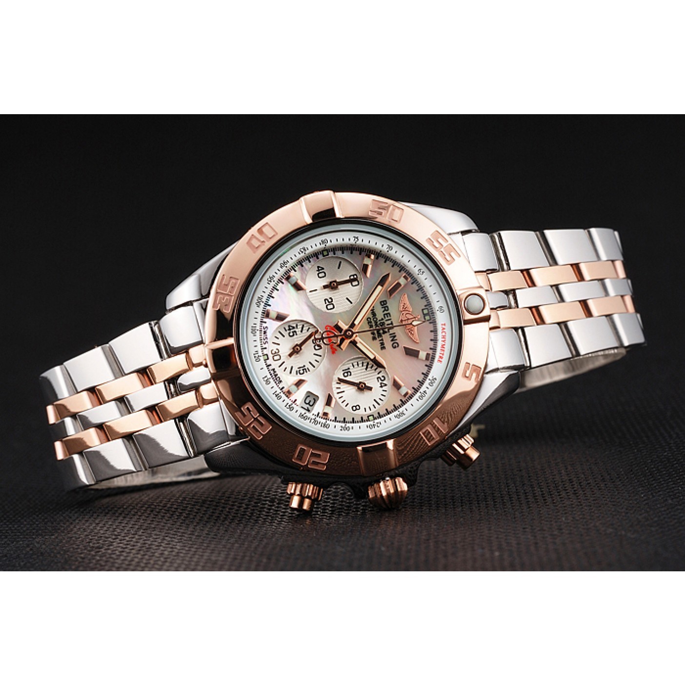 MiroTime Breitling Chronomat Quartz Pearl Dial Rose Gold Bezel Stainless Steel Case Two Tone Bracelet