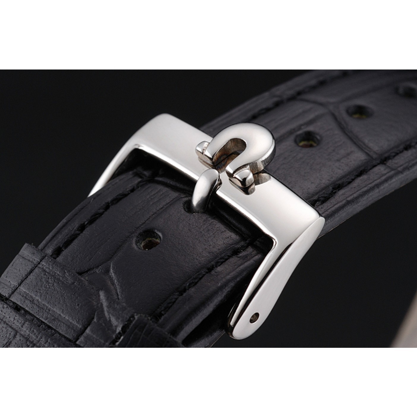 MiroTime Omega Seamaster Vintage Chronograph Black Dial Diamond Hour Marks Stainless Steel Case Black Leather Strap
