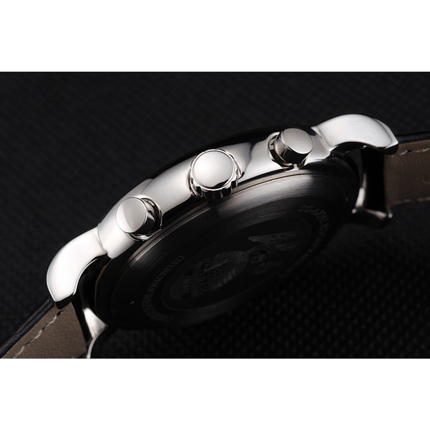 MiroTime Omega Seamaster Vintage Chronograph Black Dial Diamond Hour Marks Stainless Steel Case Black Leather Strap