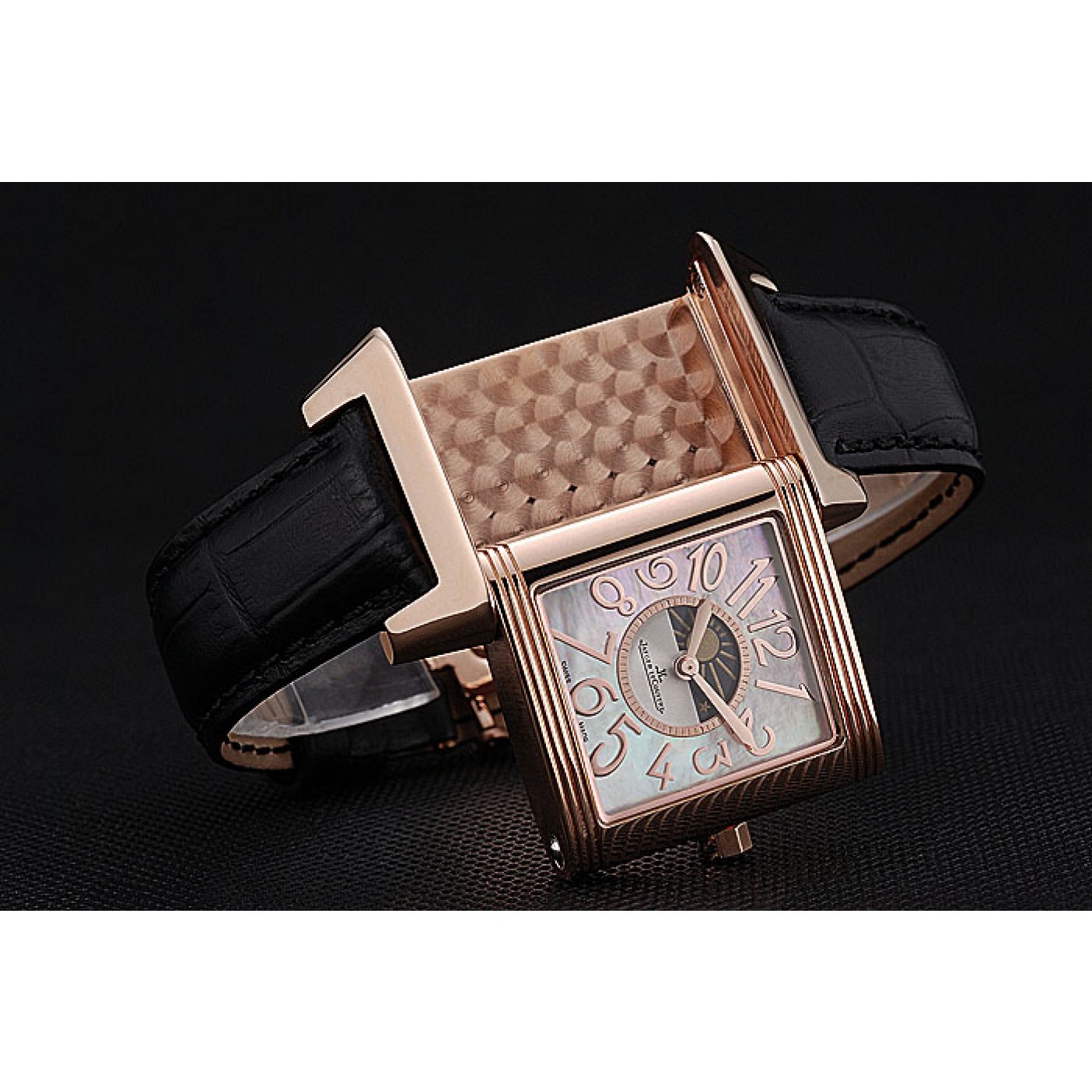 MiroTime Jaeger le Coultre Reverso Squadro Lady Black Leather Strap Pearl Dial 41966