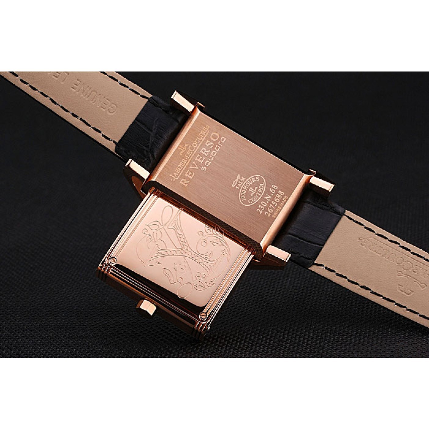MiroTime Jaeger le Coultre Reverso Squadro Lady Black Leather Strap Pearl Dial 41966