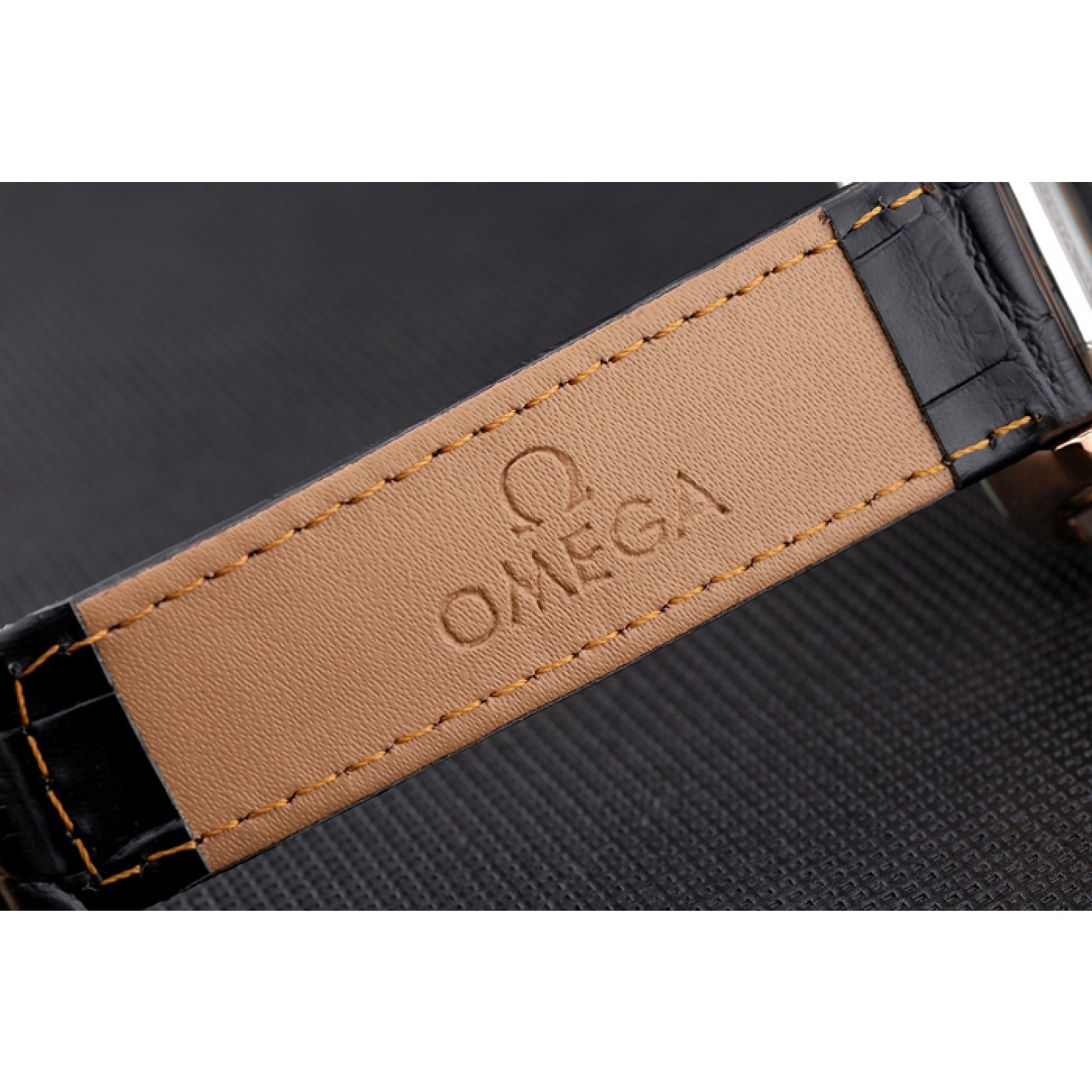 MiroTime Omega DeVille Black Crocodile Leather Bracelet Black Dial Watch