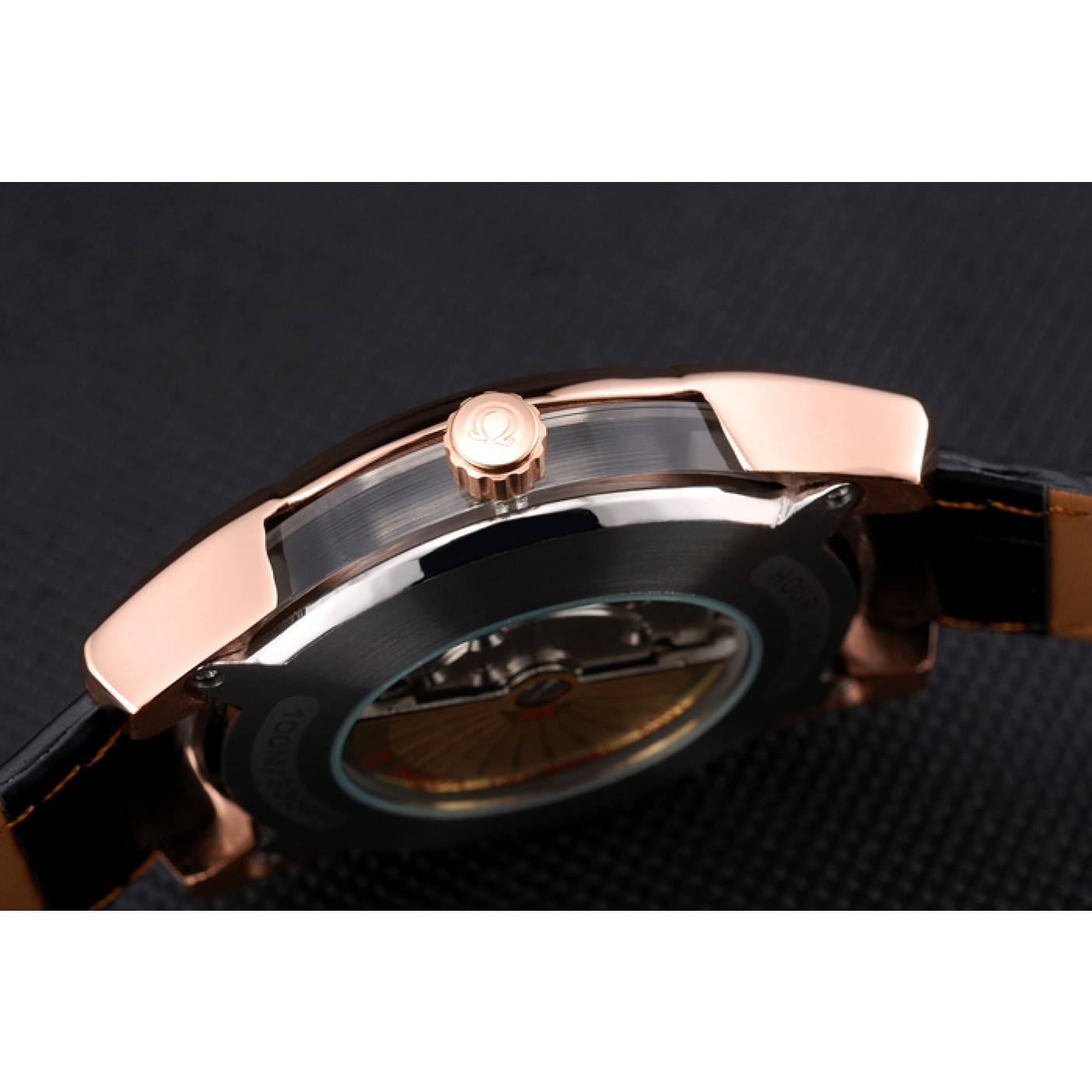 MiroTime Omega DeVille Black Crocodile Leather Bracelet Black Dial Watch