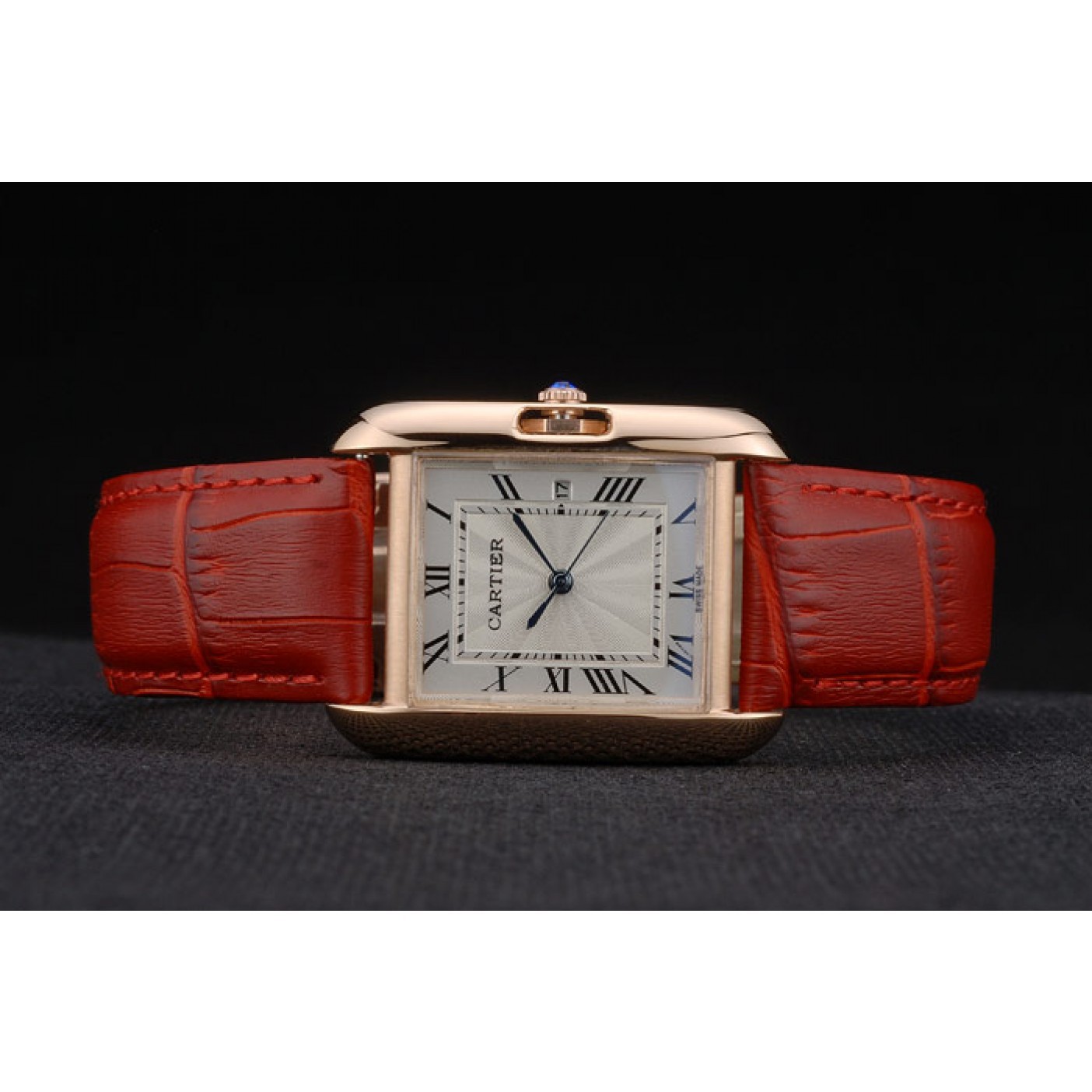 MiroTime Cartier Tank Anglaise 30mm White Dial Gold Case Red Leather Bracelet