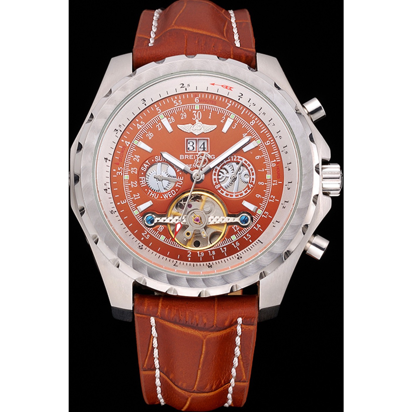 MiroTime Breitling Bentley Mulliner Tourbillon Brown Dial Stainless Steel Case Brown Leather Strap 622727