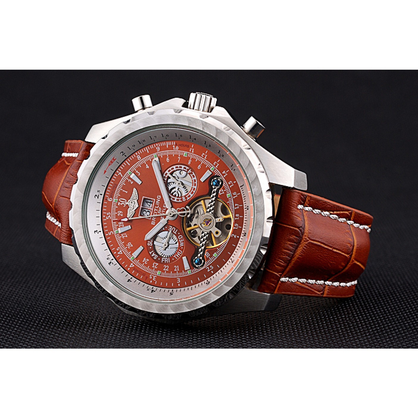MiroTime Breitling Bentley Mulliner Tourbillon Brown Dial Stainless Steel Case Brown Leather Strap 622727