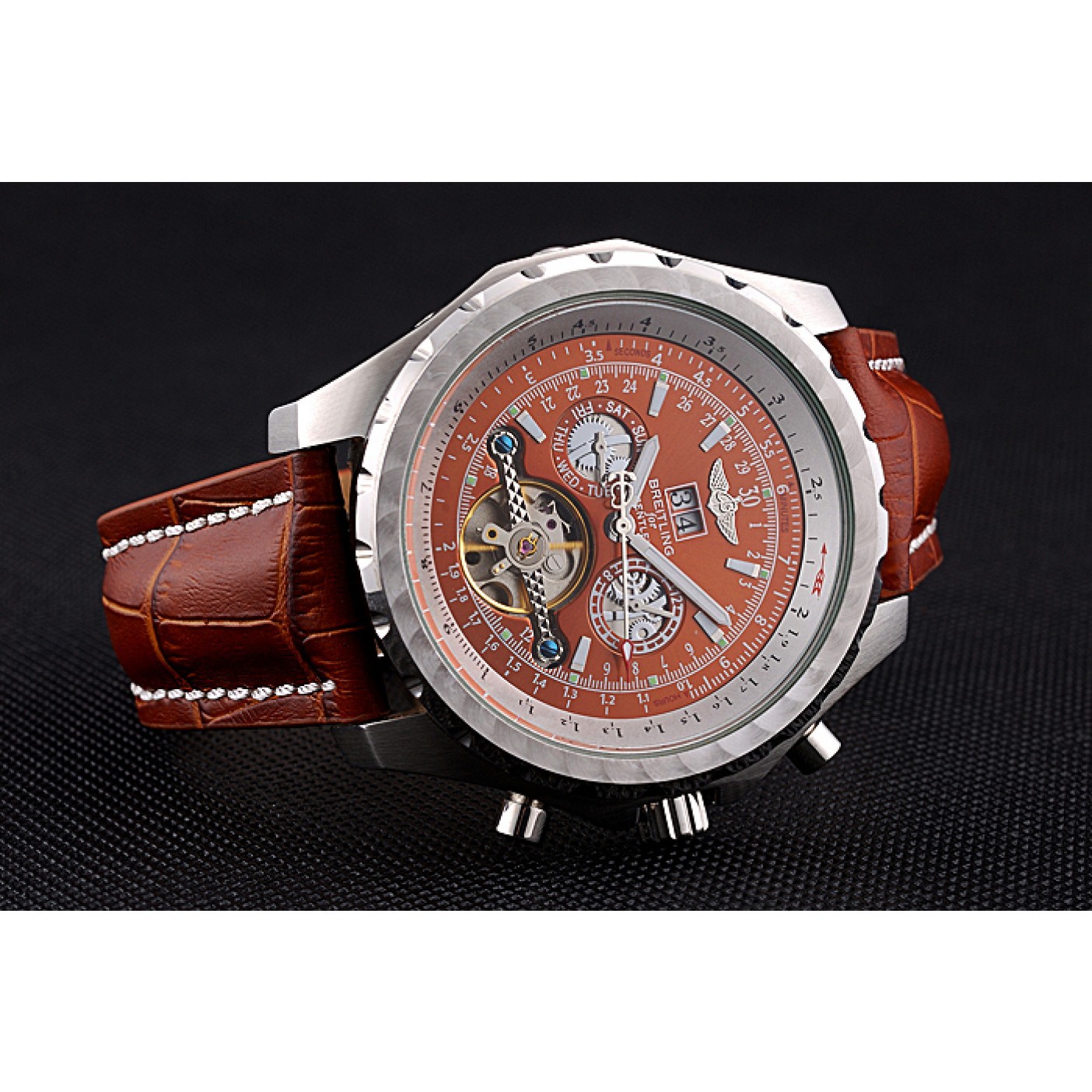 MiroTime Breitling Bentley Mulliner Tourbillon Brown Dial Stainless Steel Case Brown Leather Strap 622727