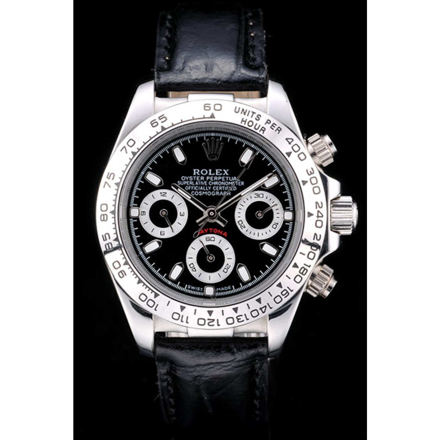 MiroTime Rolex Daytona Lady Stainless Steel Case Black Dial Black Leather Strap Tachymeter