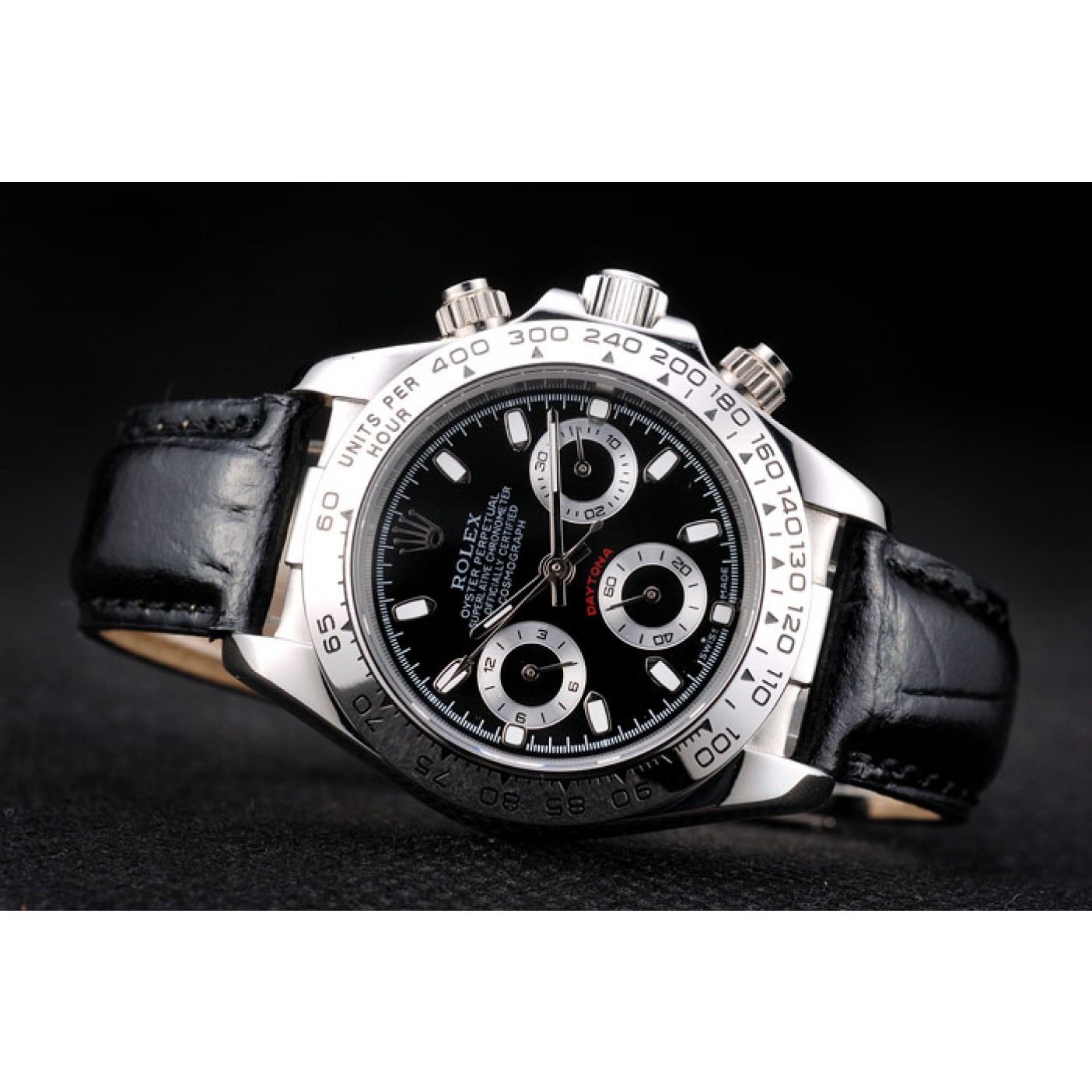 MiroTime Rolex Daytona Lady Stainless Steel Case Black Dial Black Leather Strap Tachymeter