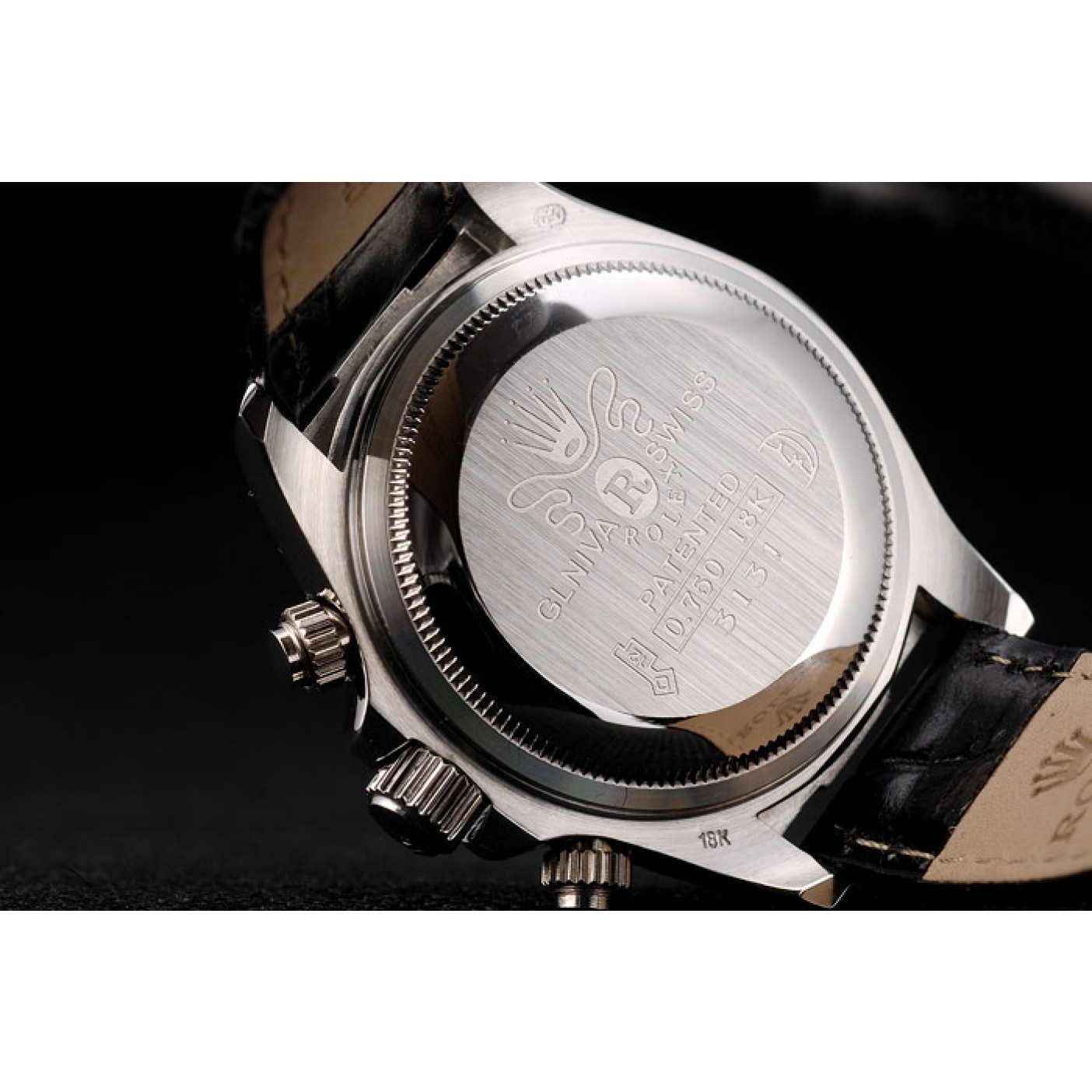 MiroTime Rolex Daytona Lady Stainless Steel Case Black Dial Black Leather Strap Tachymeter