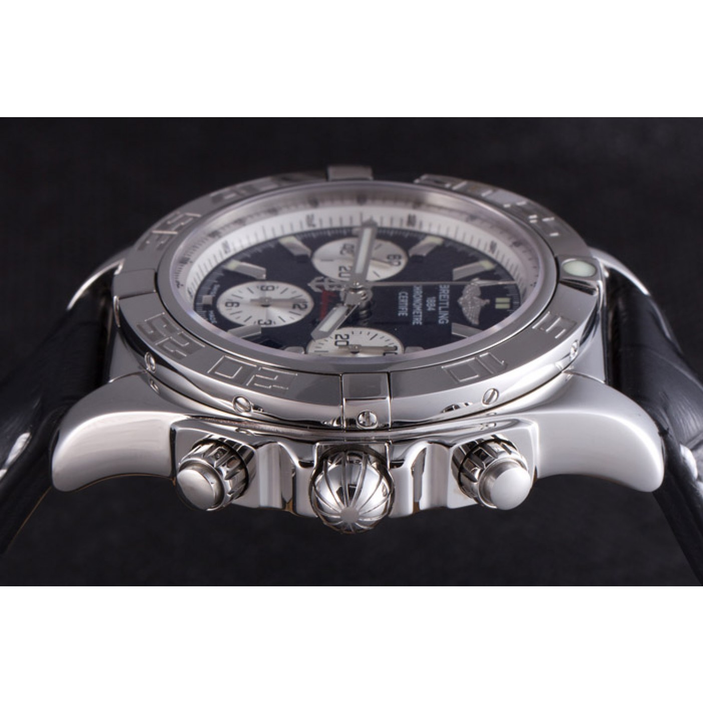MiroTime Swiss Breitling Chronomat Black Dial with Black Leather Band 621520