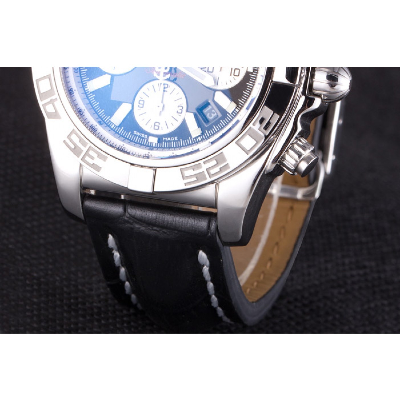 MiroTime Swiss Breitling Chronomat Black Dial with Black Leather Band 621520