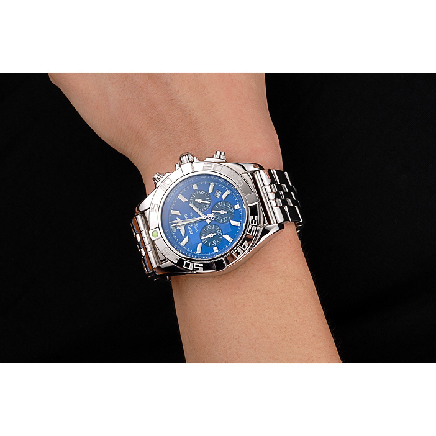 MiroTime Breitling Chronomat 44 Blue Dial with Black Subdials Stainless Steel Bracelet 622508