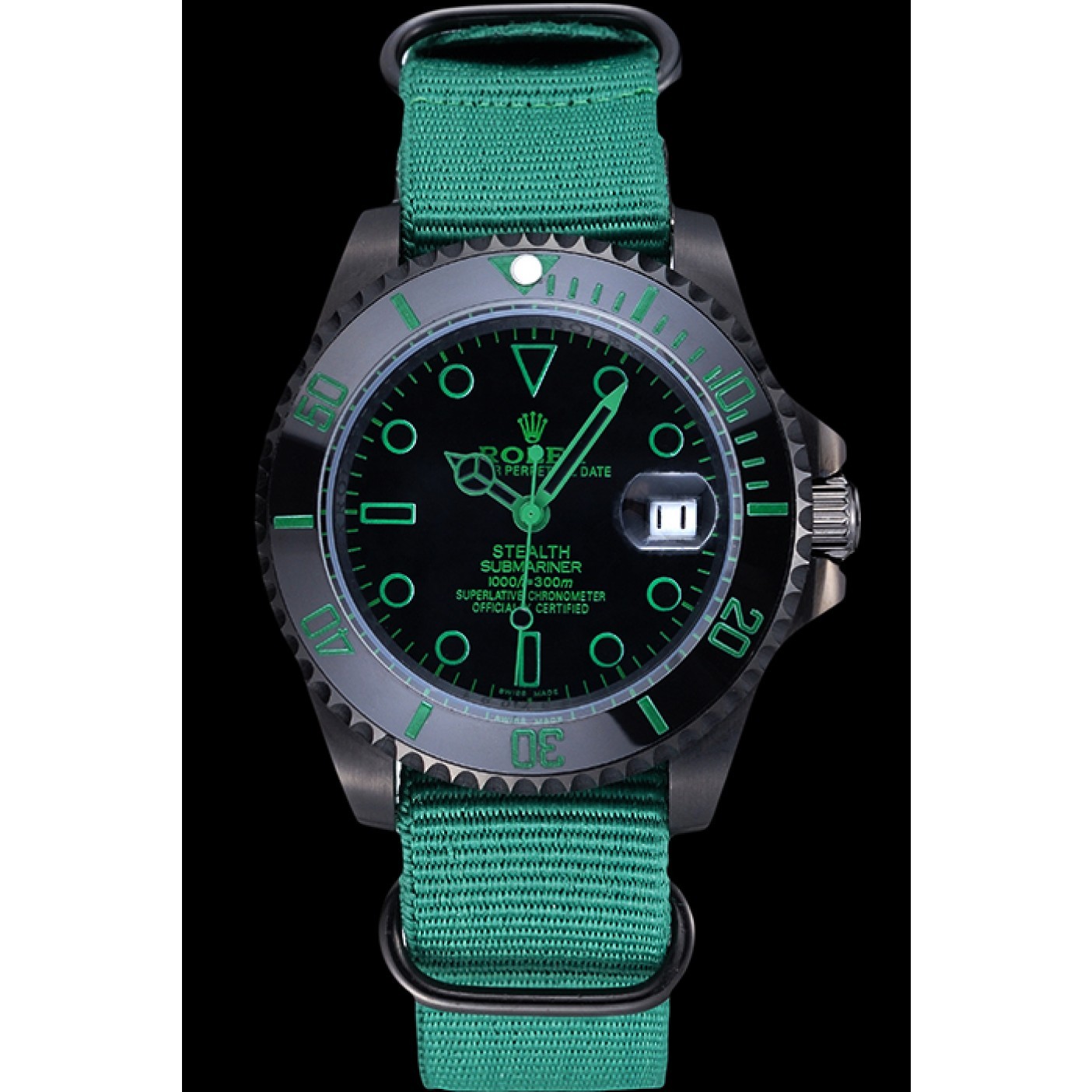 MiroTime Rolex Stealth Submariner Green Nylon Strap 622009