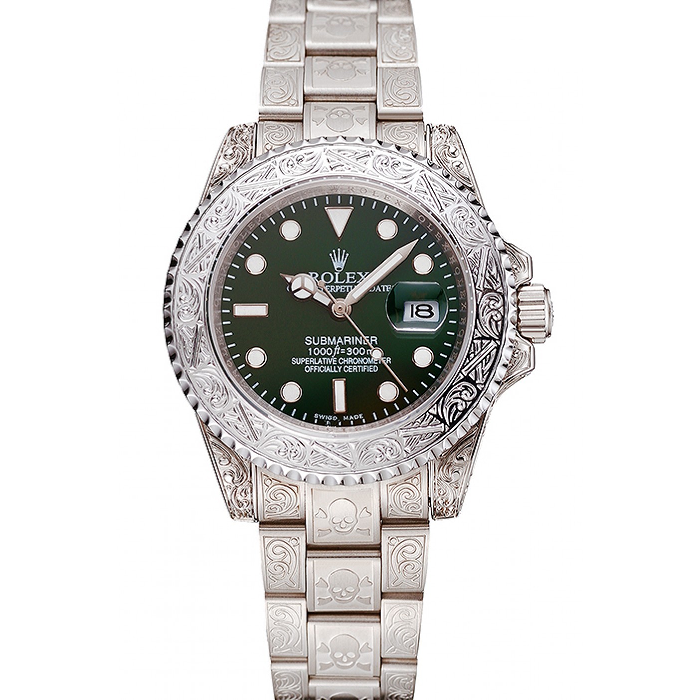 MiroTime Rolex Submariner Skull Limited Edition Green Dial White Case And Bracelet 1454080