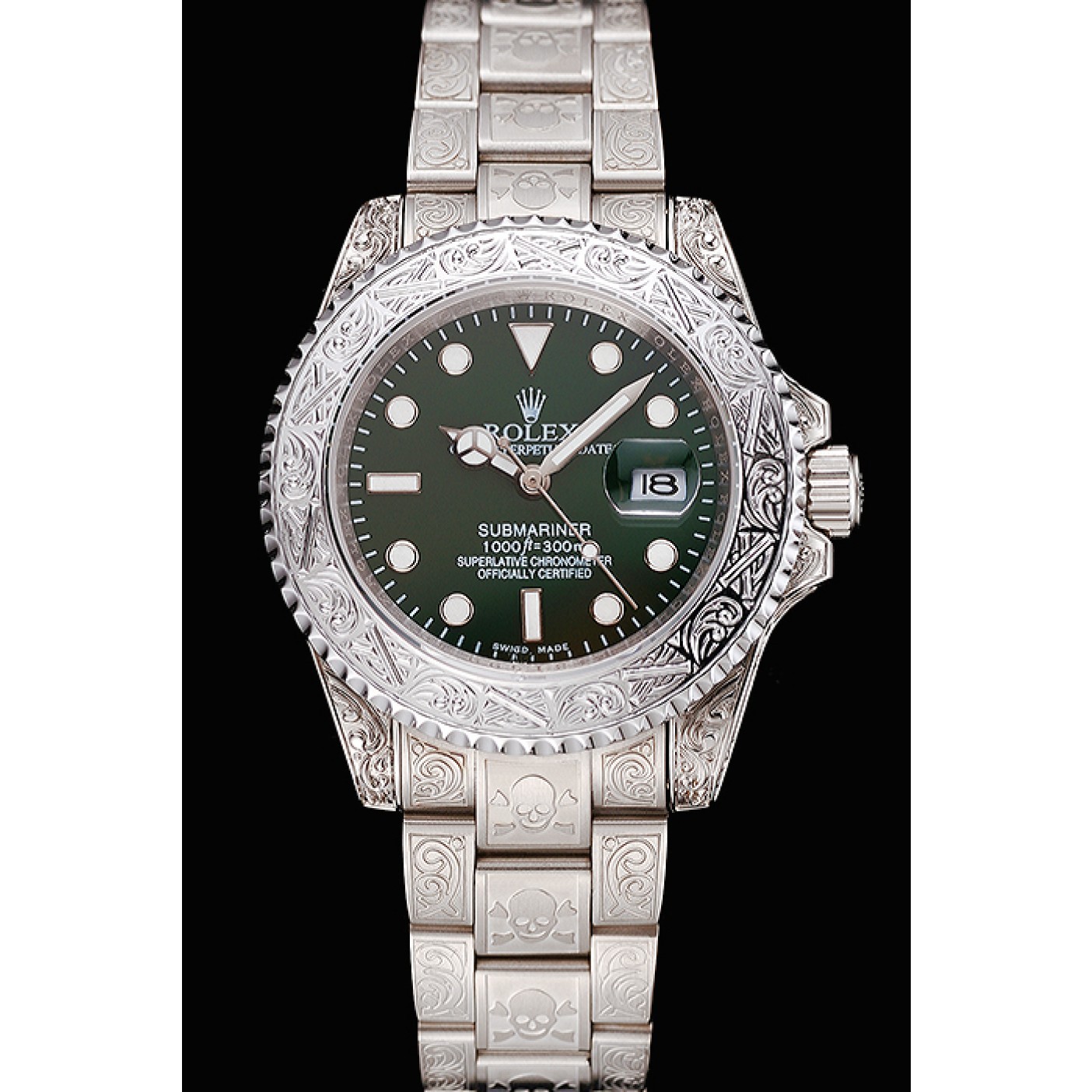 MiroTime Rolex Submariner Skull Limited Edition Green Dial White Case And Bracelet 1454080
