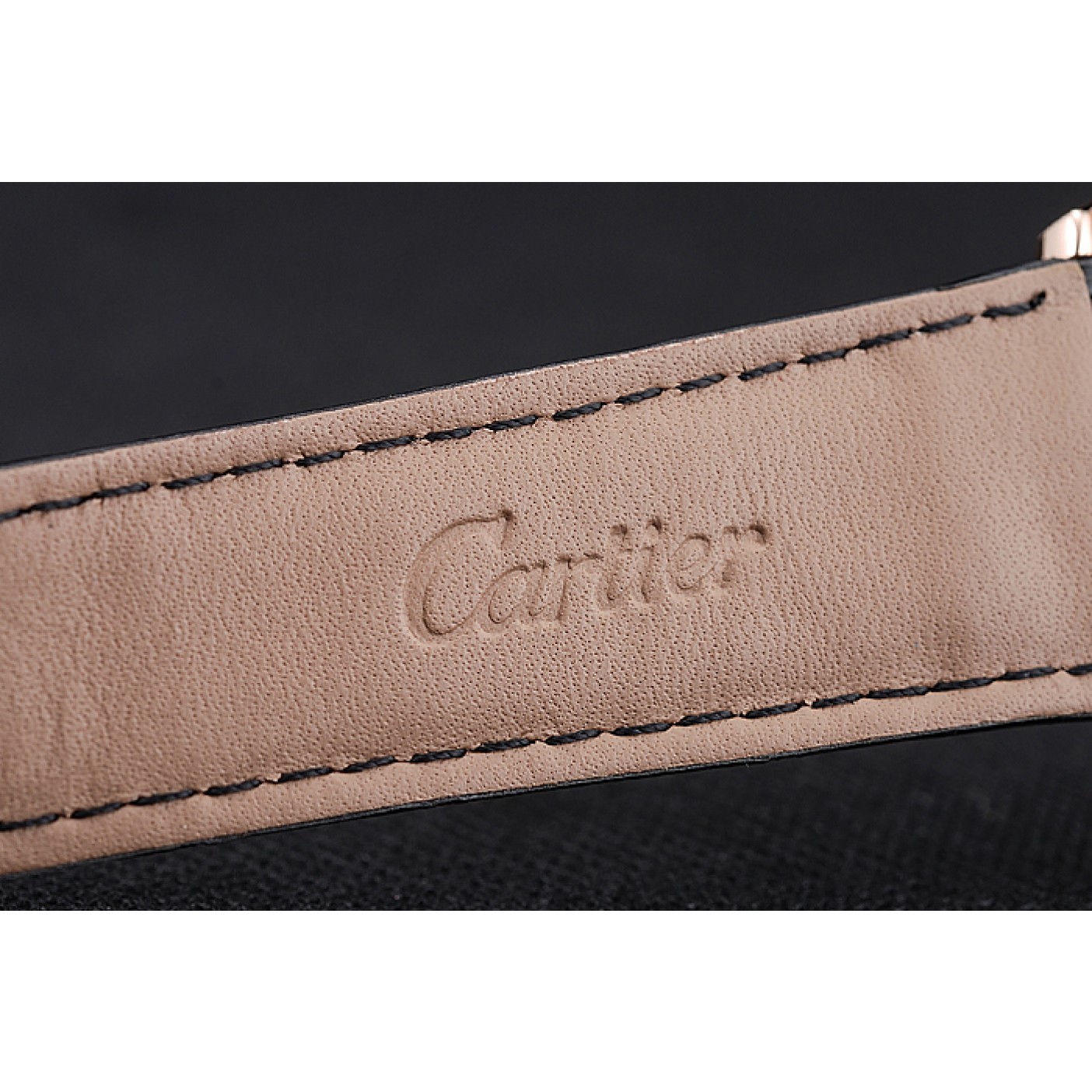 MiroTime Cartier Drive De Cartier Black Dial Gold Case Black Leather Bracelet 1454214