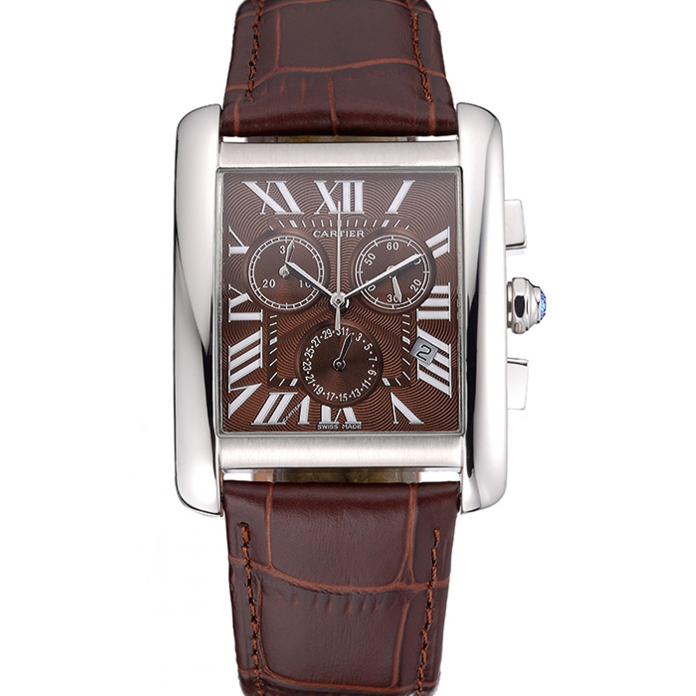 MiroTime Cartier Tank MC Brown Dial Stainless Steel Case Brown Leather Bracelet 622692