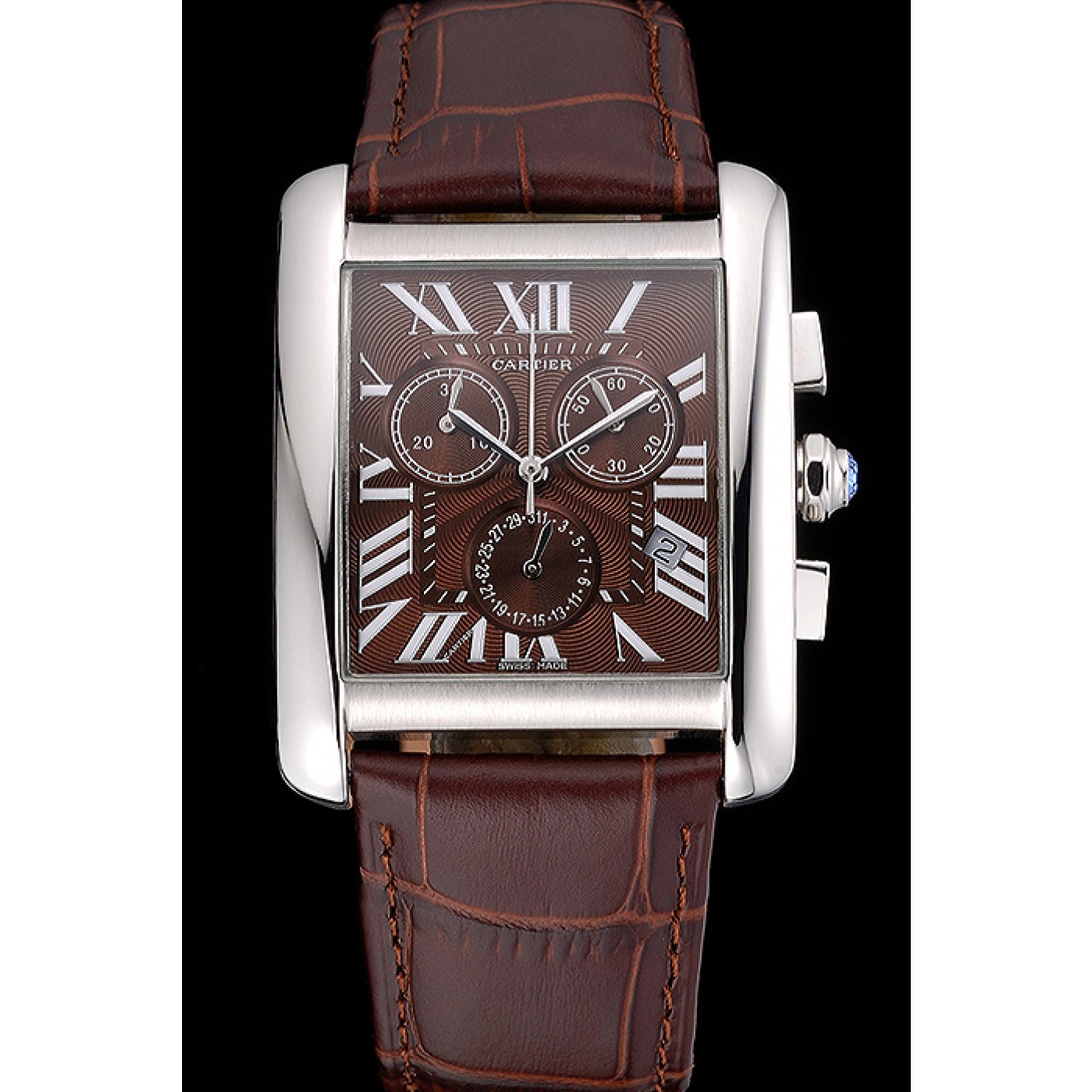 MiroTime Cartier Tank MC Brown Dial Stainless Steel Case Brown Leather Bracelet 622692