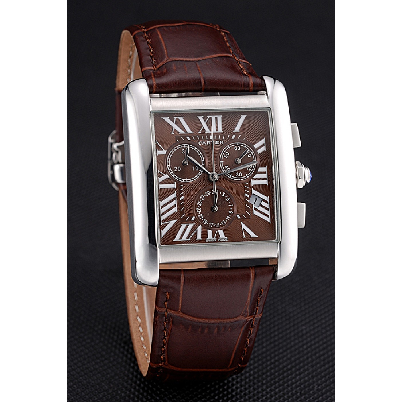 MiroTime Cartier Tank MC Brown Dial Stainless Steel Case Brown Leather Bracelet 622692