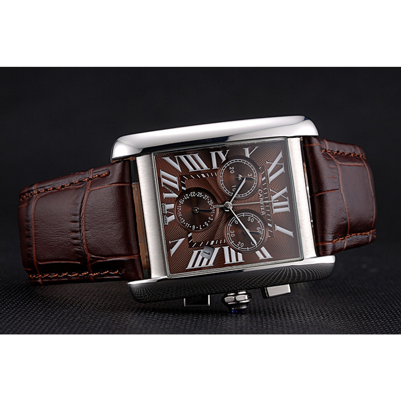 MiroTime Cartier Tank MC Brown Dial Stainless Steel Case Brown Leather Bracelet 622692
