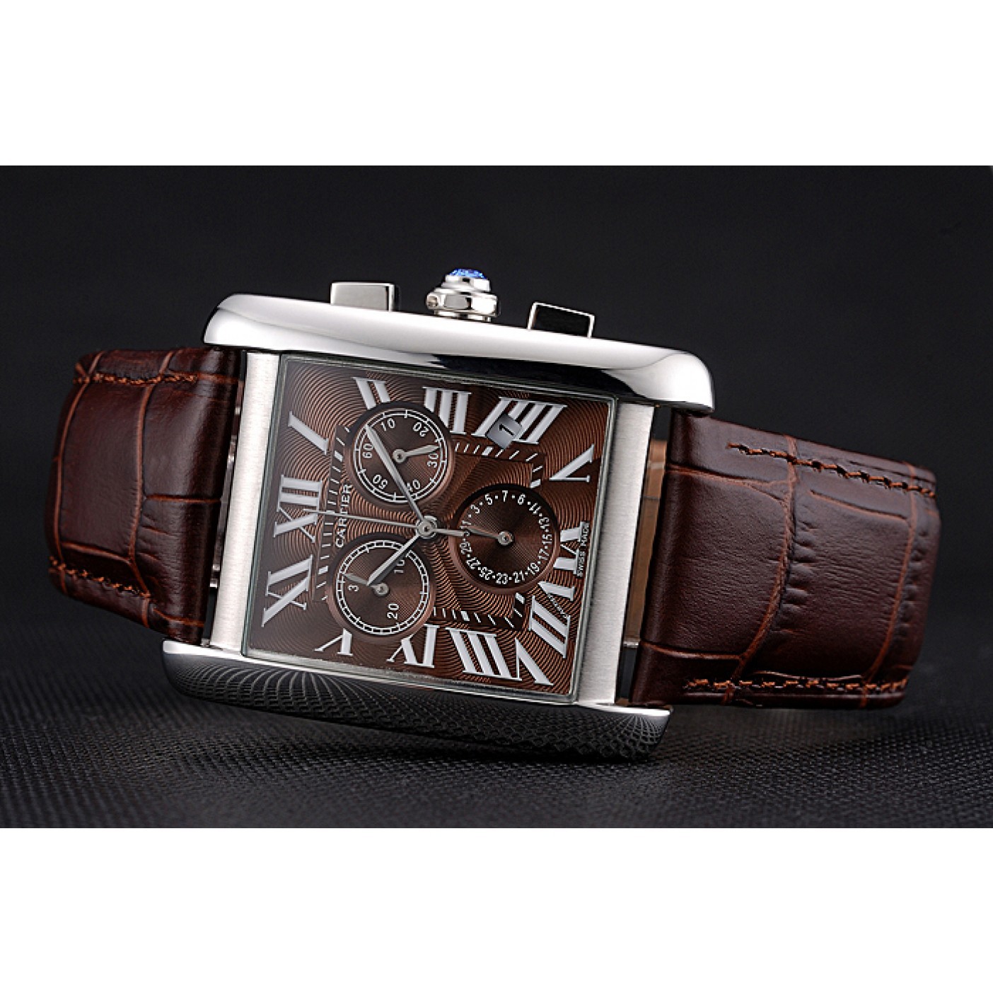 MiroTime Cartier Tank MC Brown Dial Stainless Steel Case Brown Leather Bracelet 622692