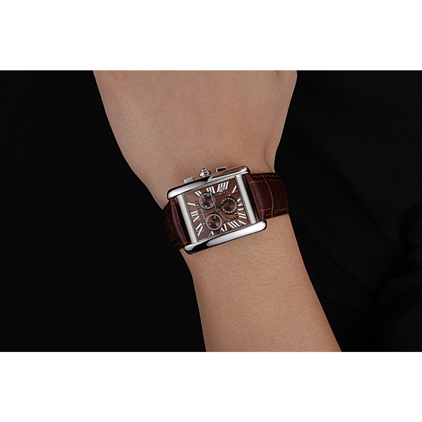 MiroTime Cartier Tank MC Brown Dial Stainless Steel Case Brown Leather Bracelet 622692