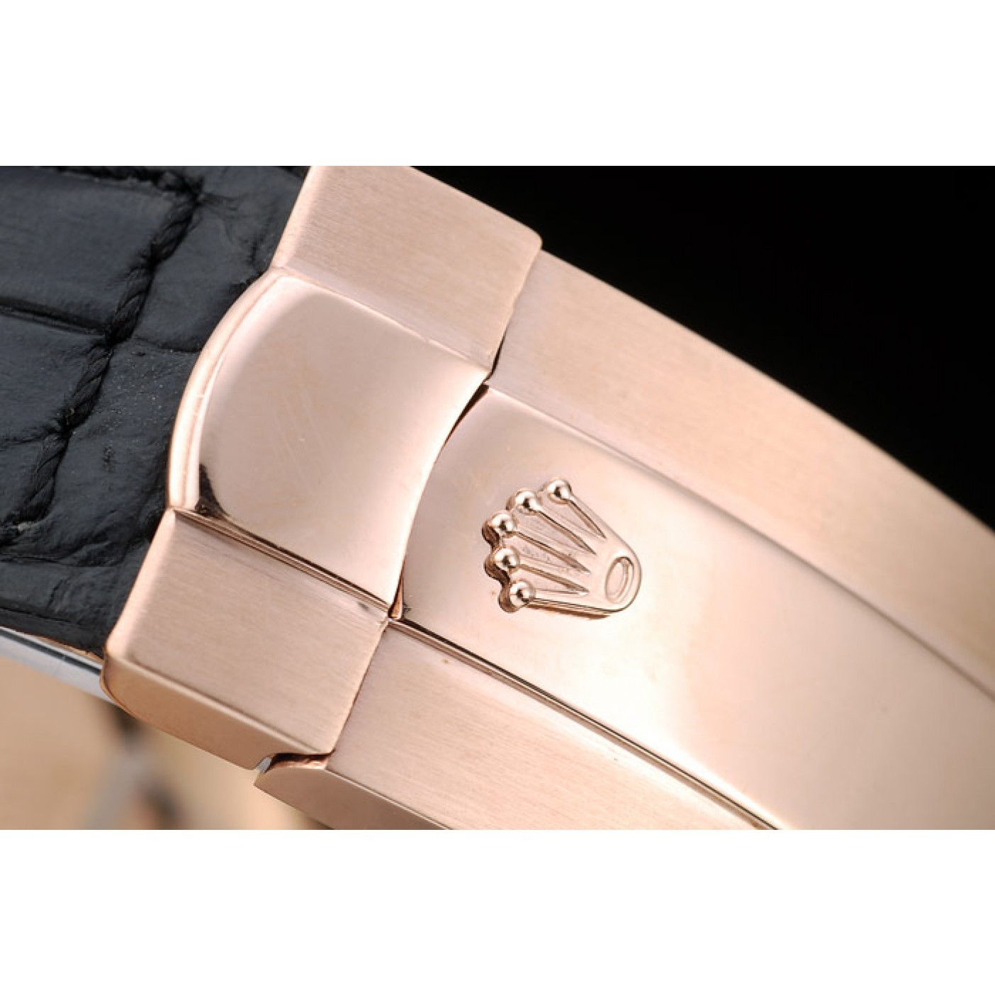 MiroTime Rolex Daytona Rose Gold Case Black Dial Black Leather Strap