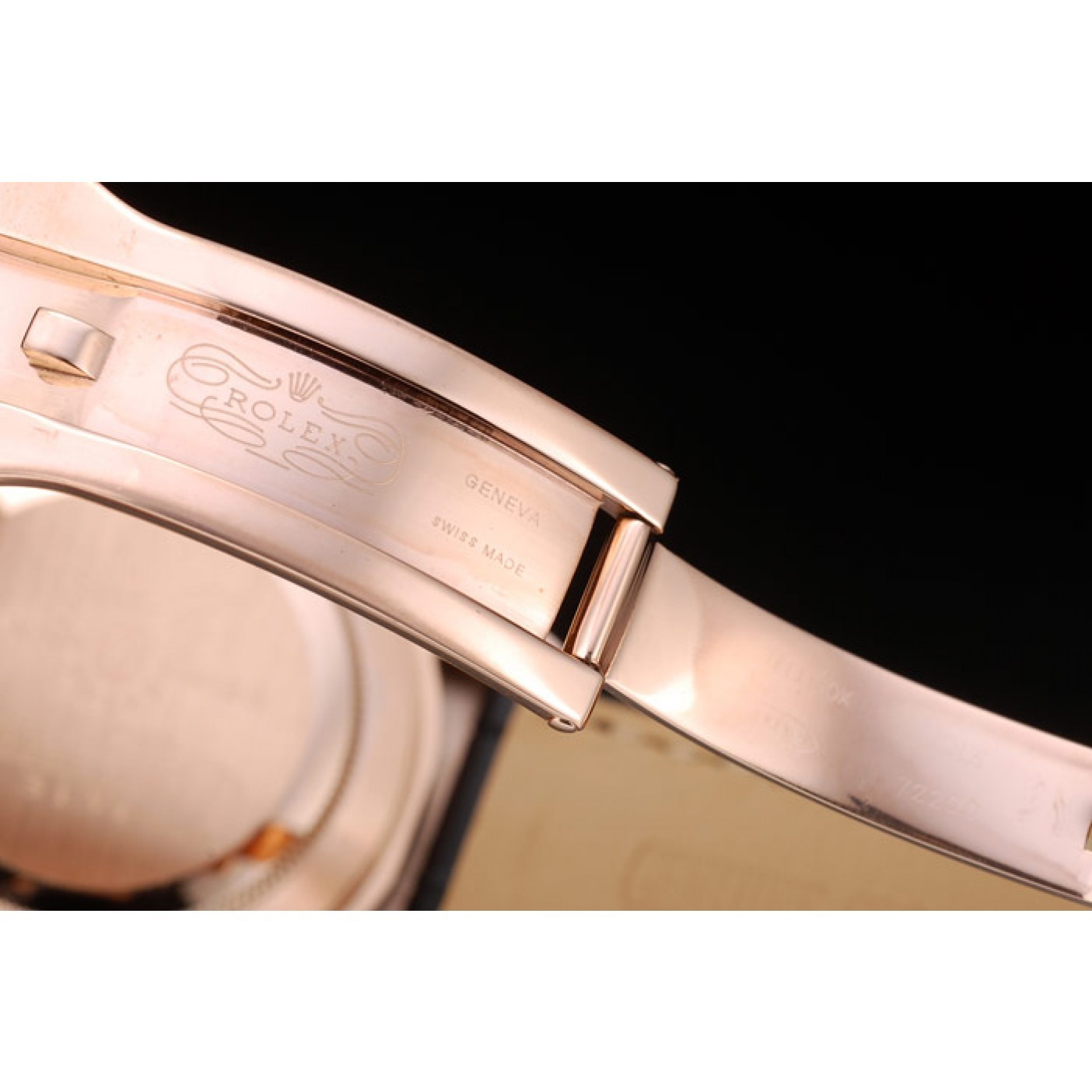 MiroTime Rolex Daytona Rose Gold Case Black Dial Black Leather Strap