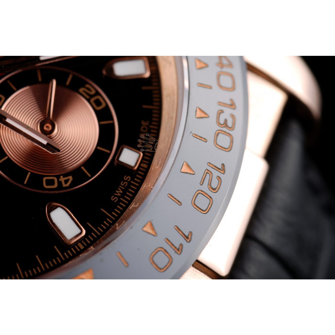 MiroTime Rolex Daytona Rose Gold Case Black Dial Black Leather Strap