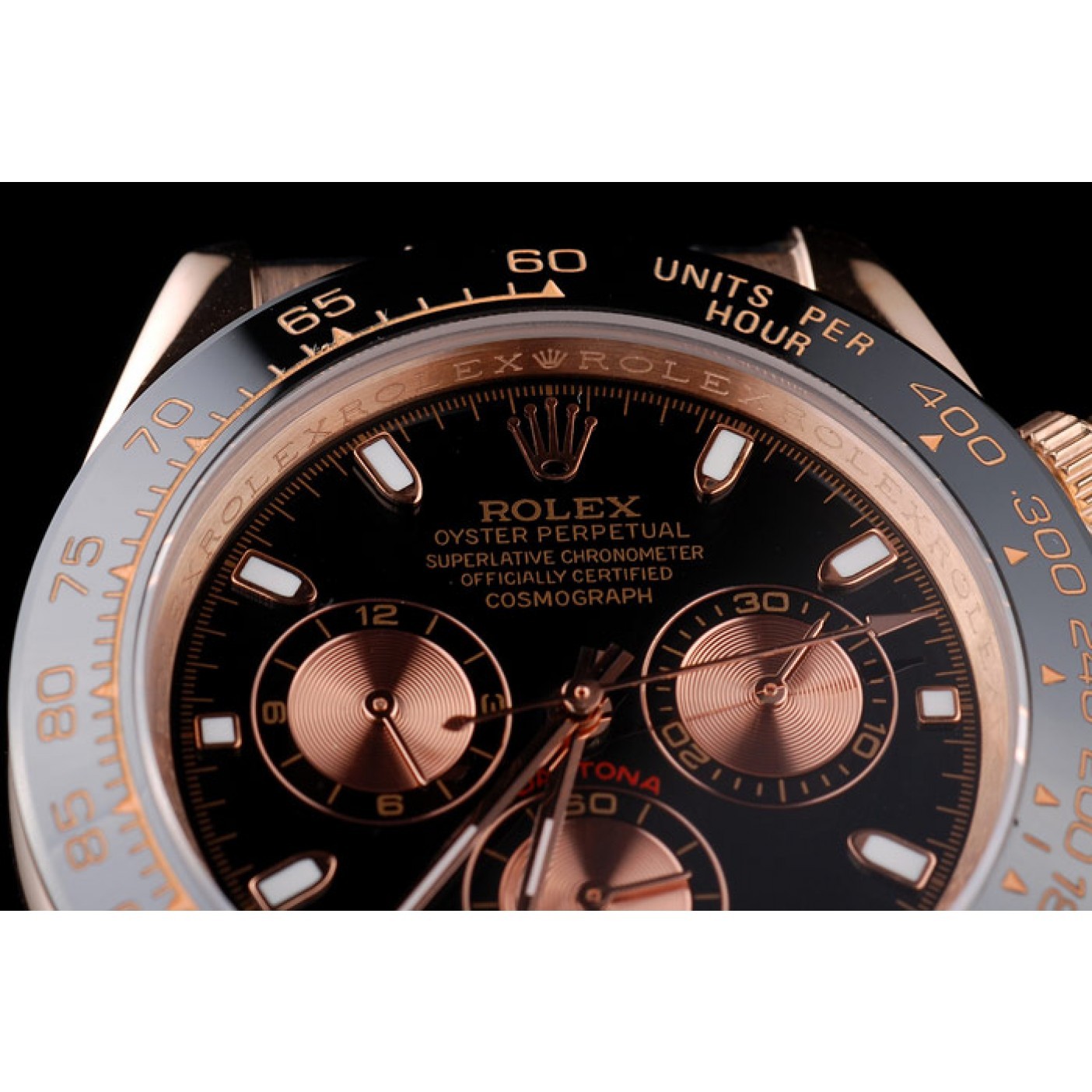 MiroTime Rolex Daytona Rose Gold Case Black Dial Black Leather Strap