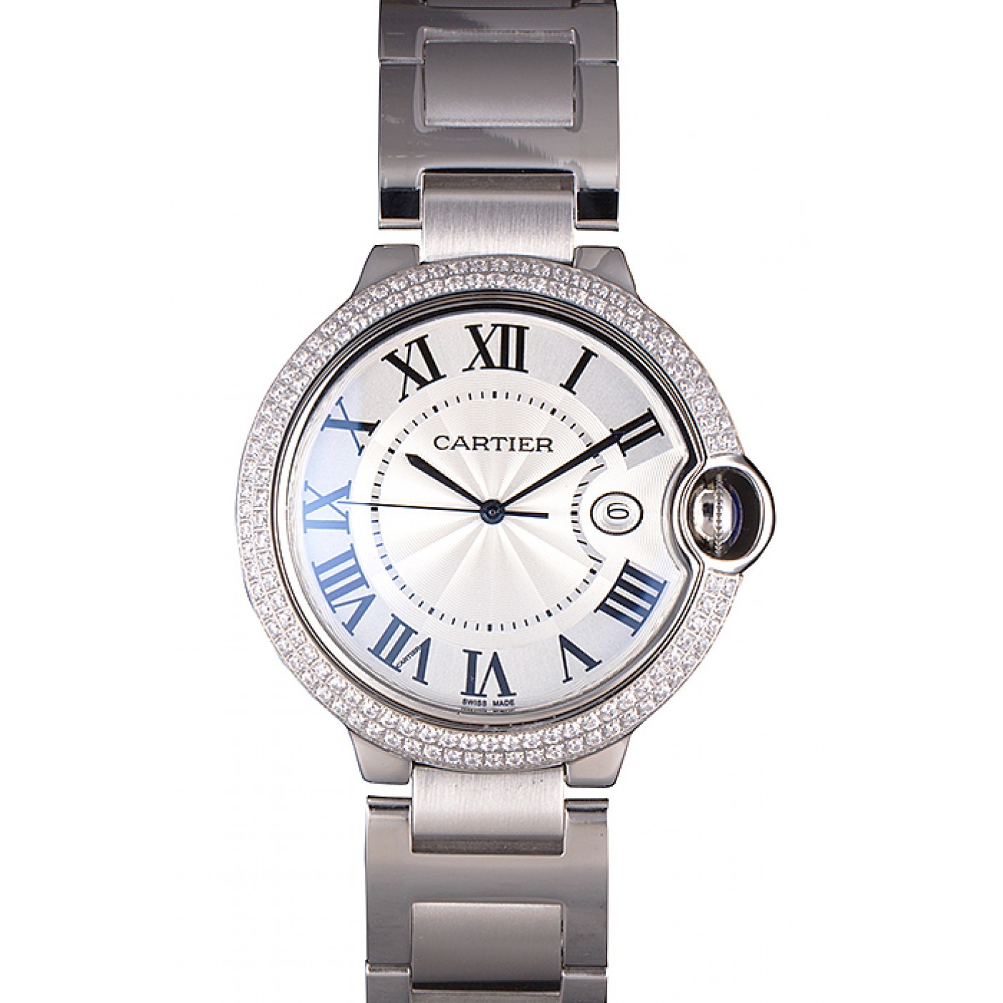 MiroTime Cartier Ballon Bleu 44mm White Dial Diamonds Stainless Steel Case And Bracelet