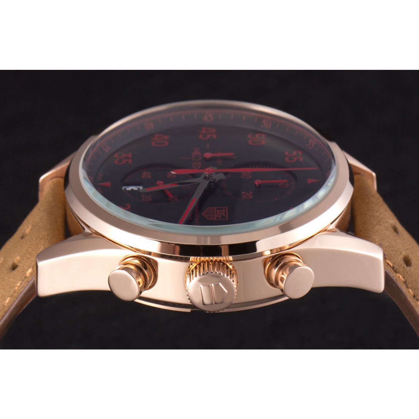 MiroTime Tag Heuer Carrera SpaceX Rose Gold Bezel with Black Dial and Light Brown Leather Strap 621532