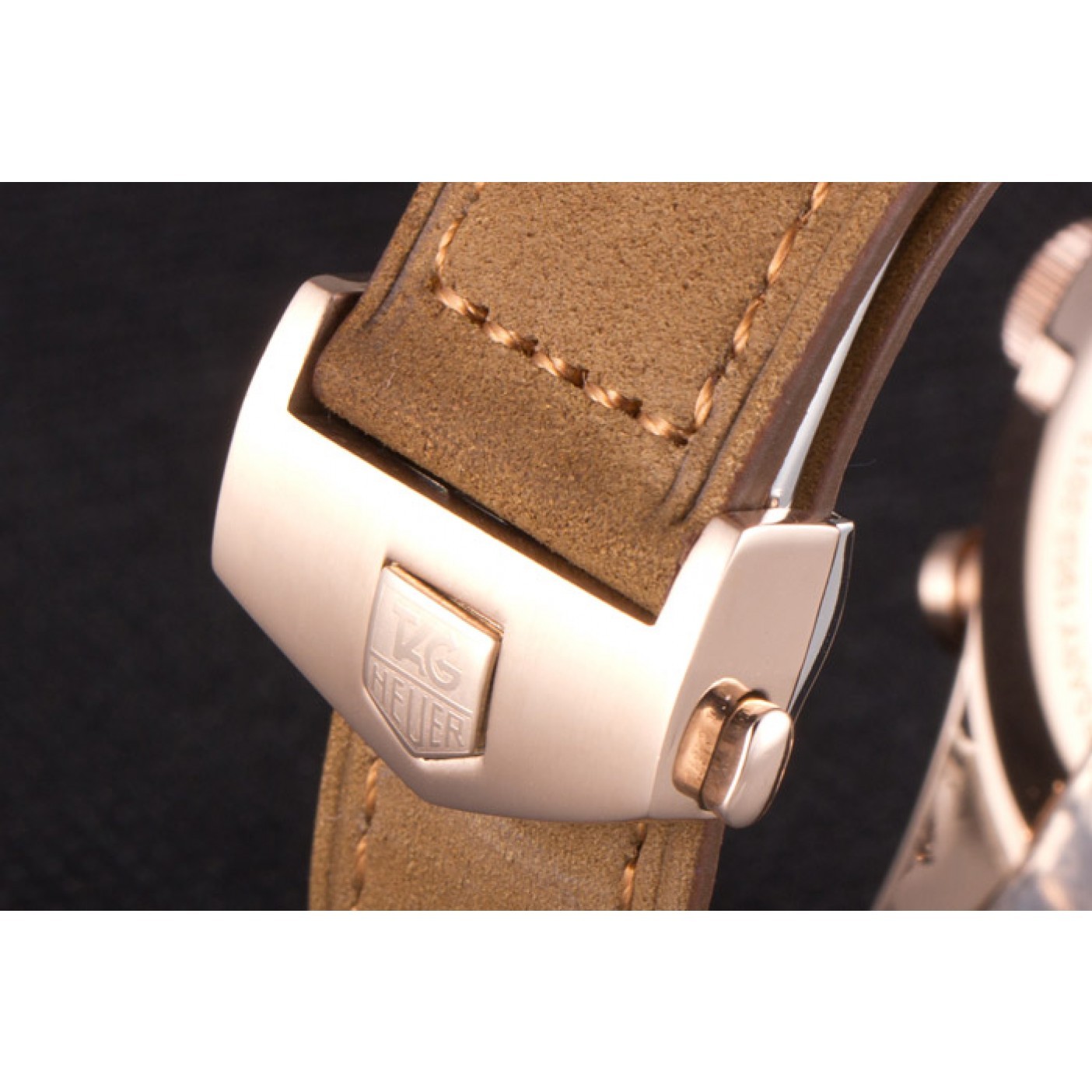 MiroTime Tag Heuer Carrera SpaceX Rose Gold Bezel with Black Dial and Light Brown Leather Strap 621532