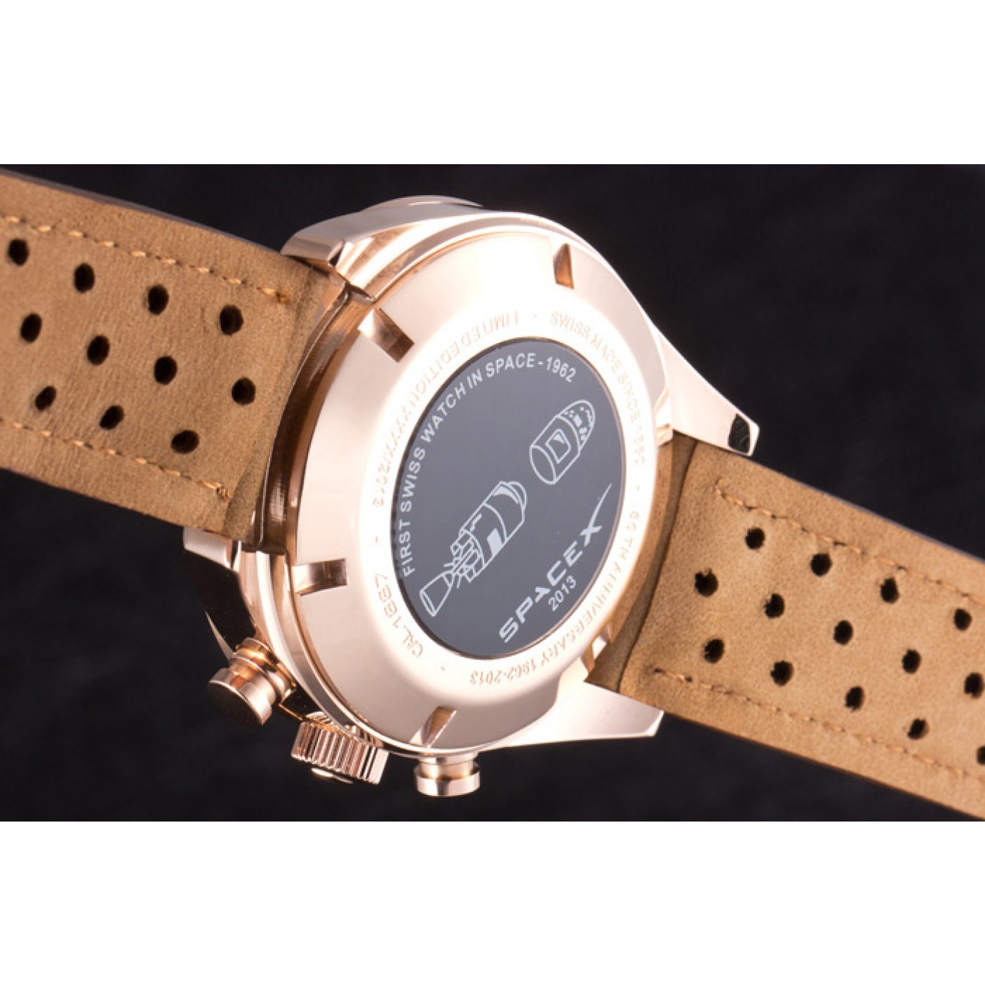MiroTime Tag Heuer Carrera SpaceX Rose Gold Bezel with Black Dial and Light Brown Leather Strap 621532