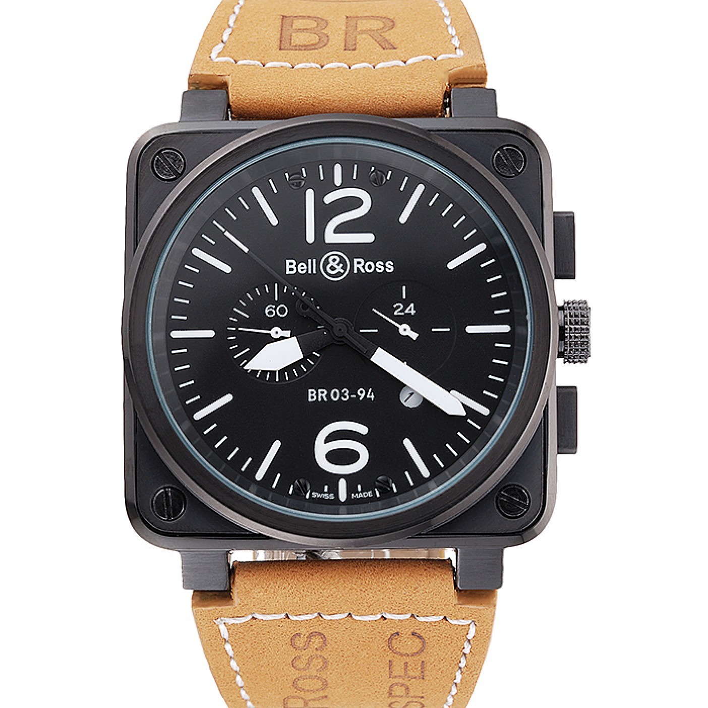 MiroTime Bell and Ross BR 03-94 Black Dial Black Case Beige Leather Strap