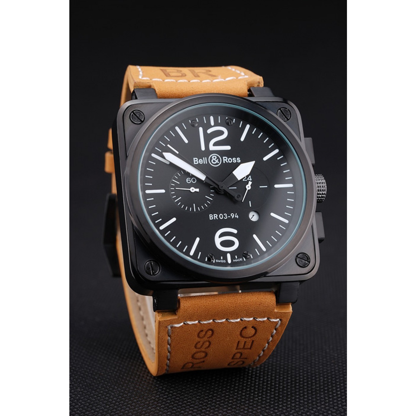 MiroTime Bell and Ross BR 03-94 Black Dial Black Case Beige Leather Strap