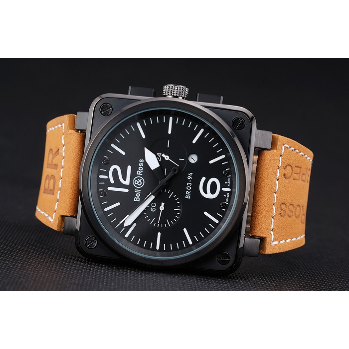 MiroTime Bell and Ross BR 03-94 Black Dial Black Case Beige Leather Strap