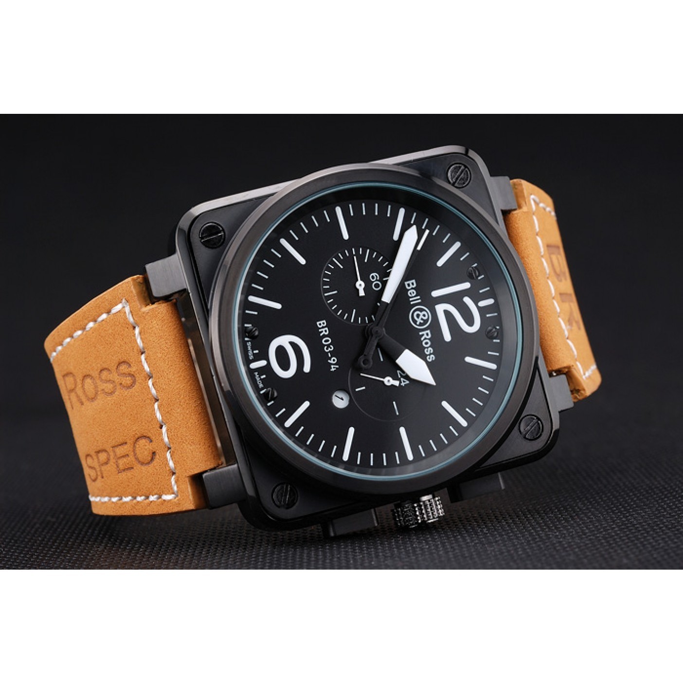 MiroTime Bell and Ross BR 03-94 Black Dial Black Case Beige Leather Strap