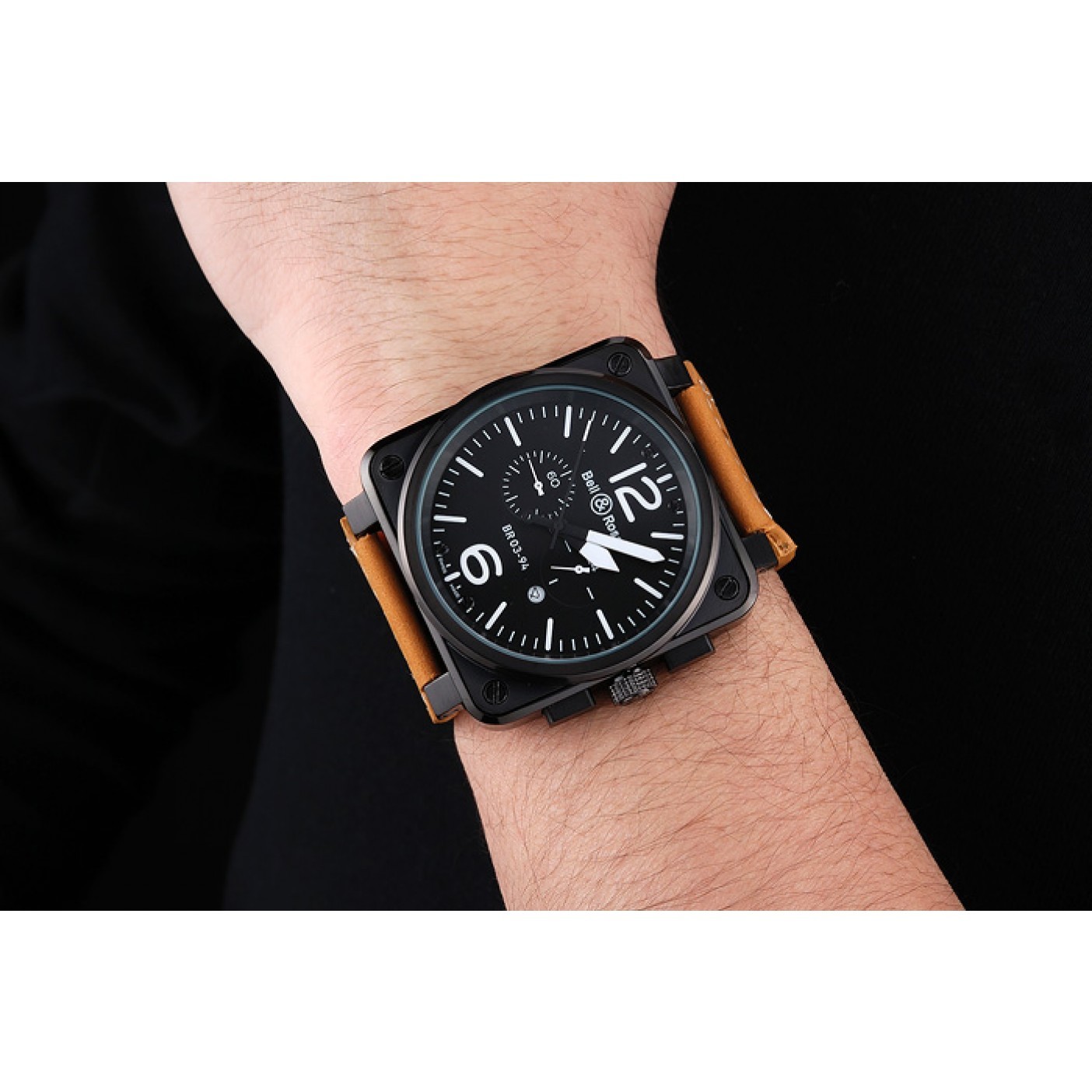 MiroTime Bell and Ross BR 03-94 Black Dial Black Case Beige Leather Strap