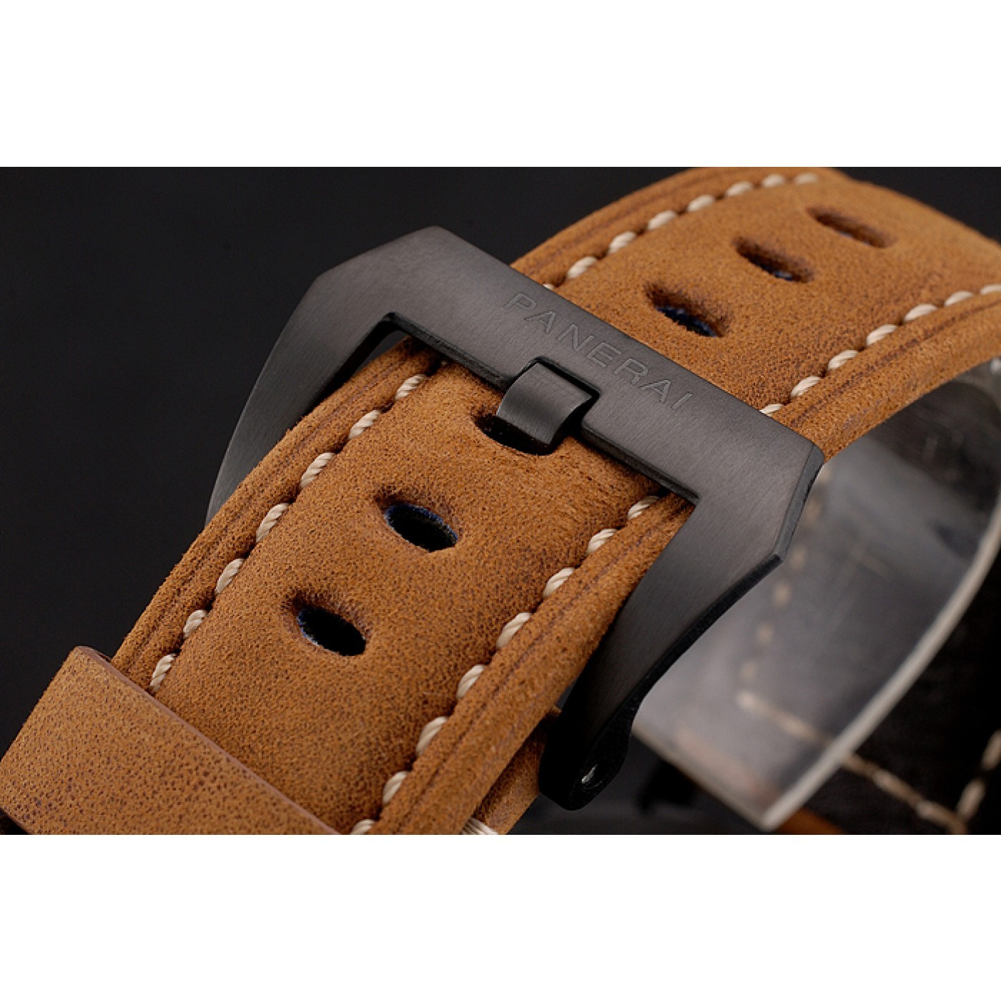 MiroTime Swiss Panerai Luminor GMT Carbotech Black Dial Black Case Brown Leather Strap