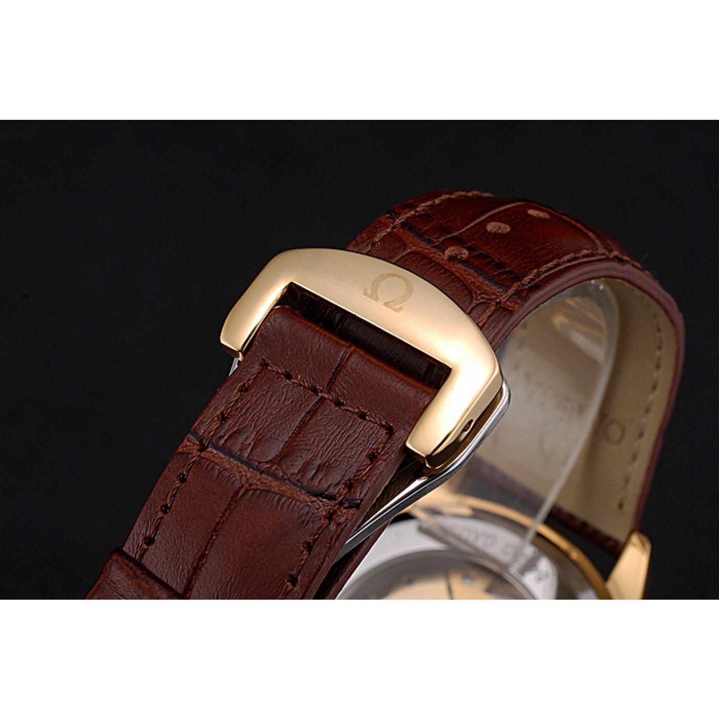 MiroTime Omega Tresor Master Co-Axial White Dial Gold Case Brown Leather Strap