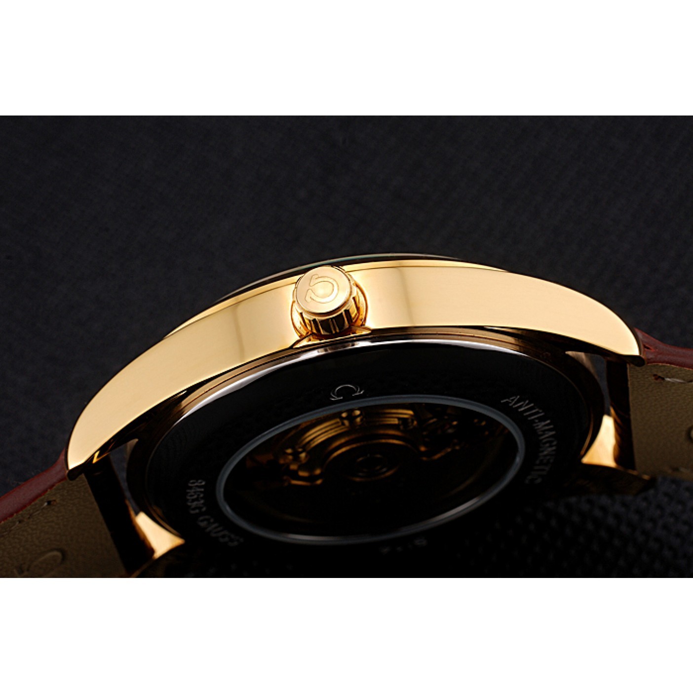 MiroTime Omega Tresor Master Co-Axial White Dial Gold Case Brown Leather Strap