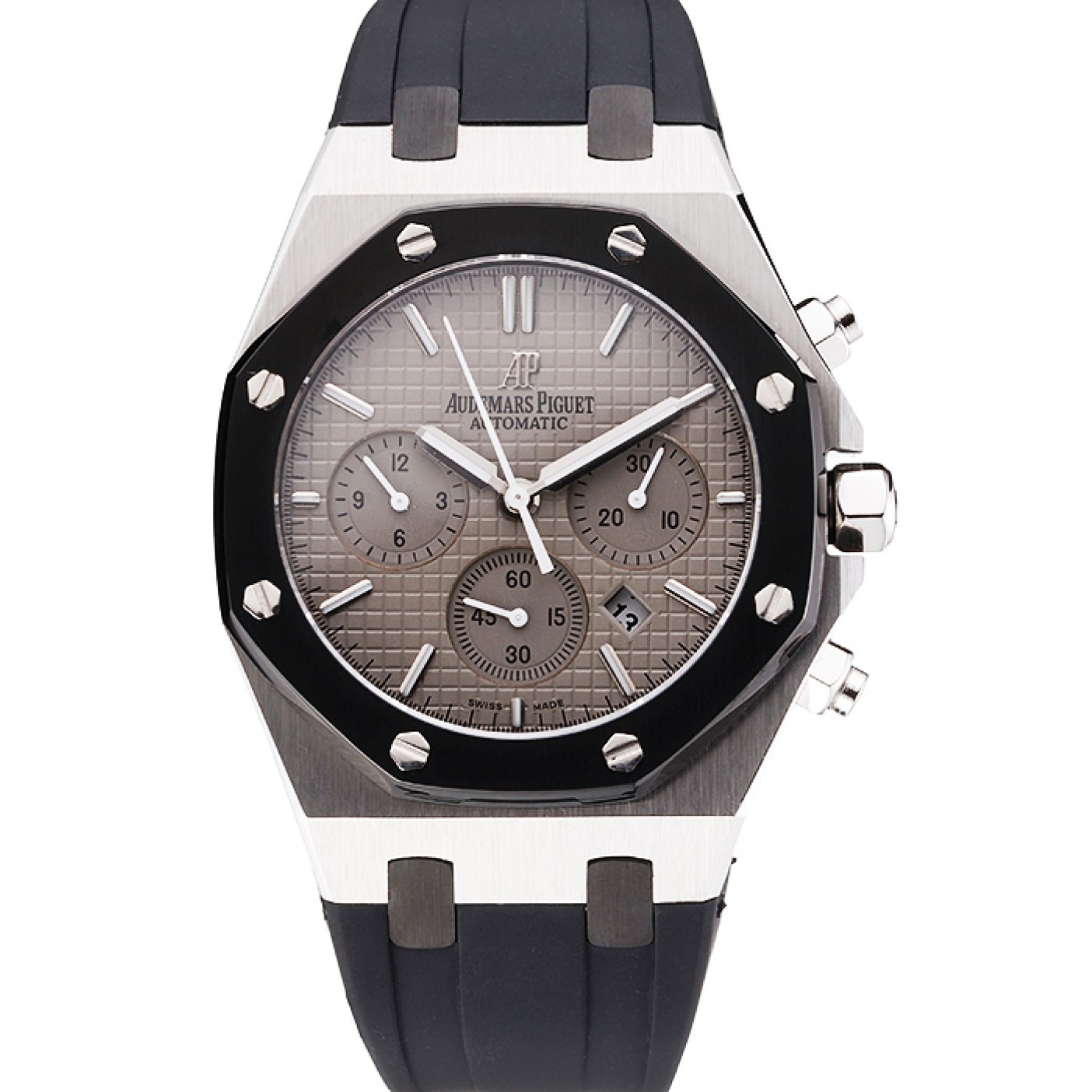 MiroTime Swiss Audemars Piguet Royal Oak Chronograph Grey Dial Stainless Steel Case Black Rubber Strap 622866