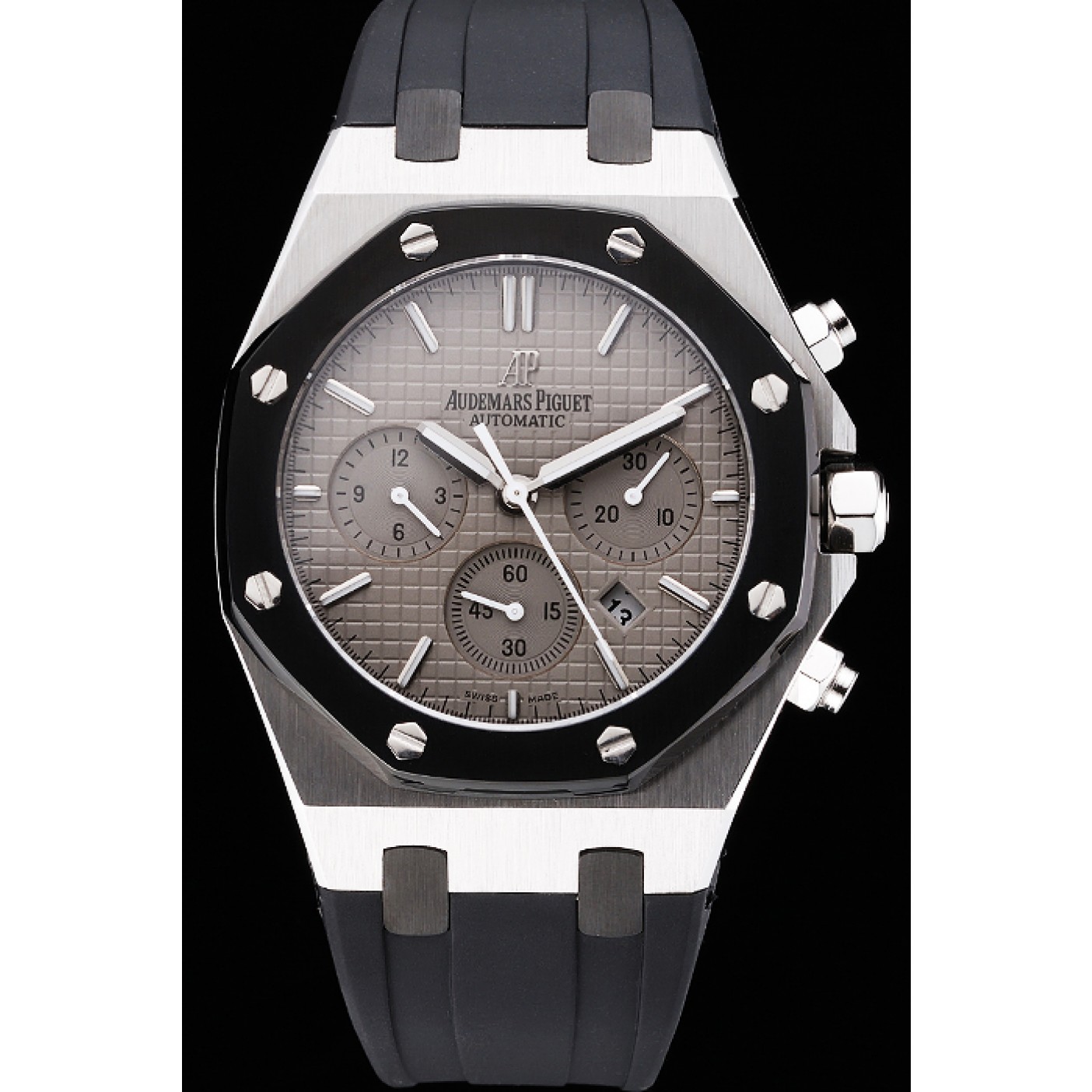 MiroTime Swiss Audemars Piguet Royal Oak Chronograph Grey Dial Stainless Steel Case Black Rubber Strap 622866