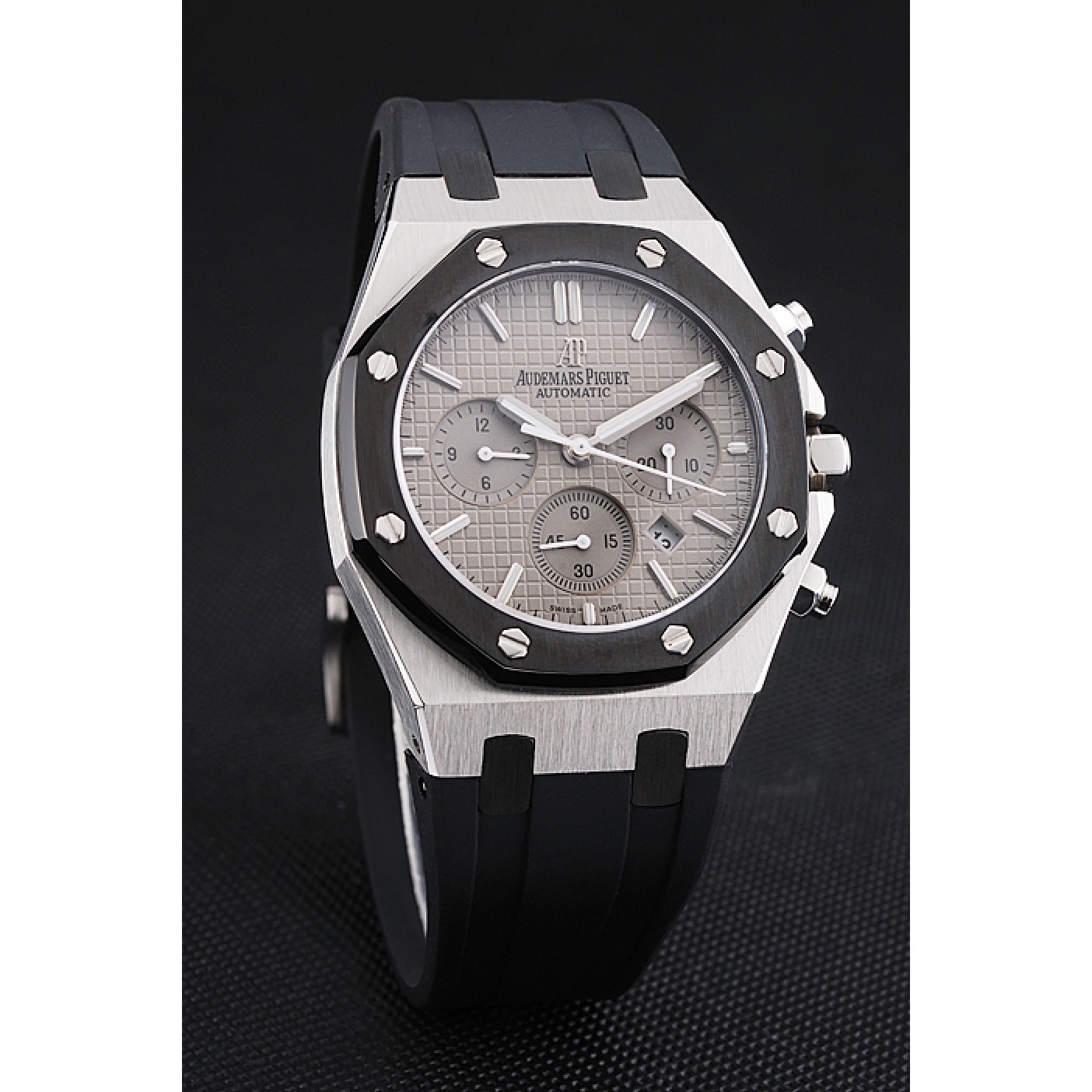 MiroTime Swiss Audemars Piguet Royal Oak Chronograph Grey Dial Stainless Steel Case Black Rubber Strap 622866